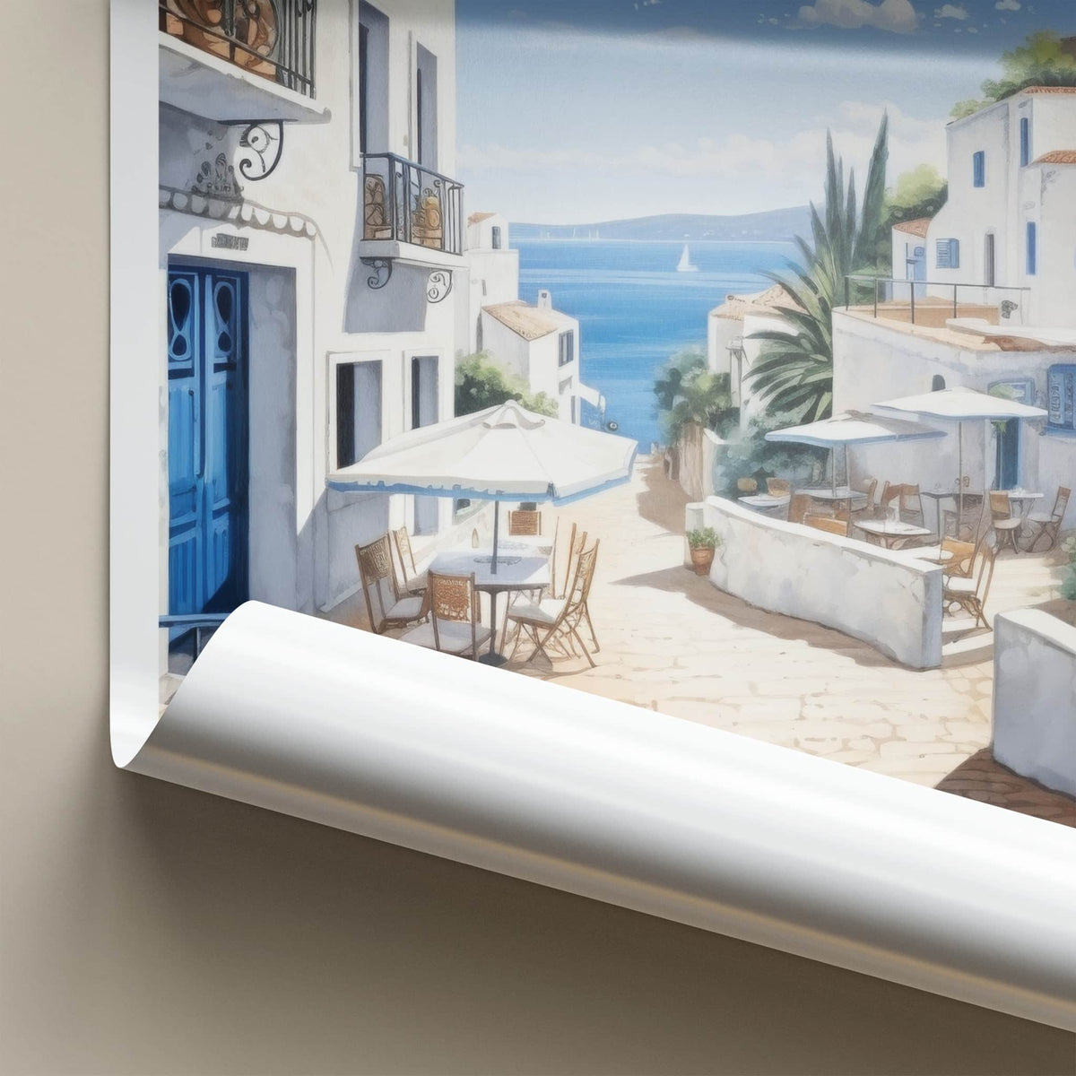 Sidi Bou Said Poster - Tunisia Travel Art - Whitewashed Village Alley Home Decor