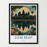 Siem Reap Poster - Cambodia Travel Art - Angkor Wat Reflection Wall Decor