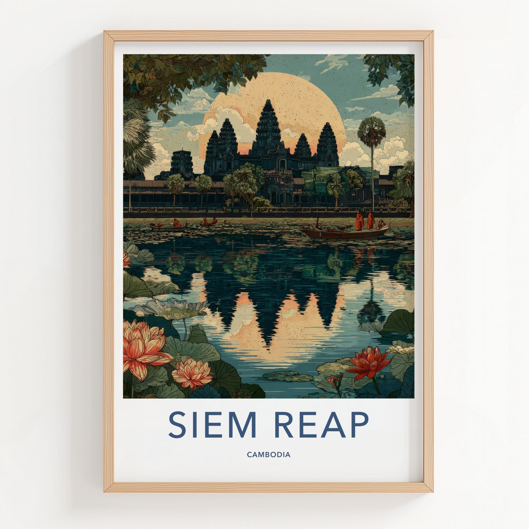 Siem Reap Poster - Cambodia Travel Art - Angkor Wat Reflection Wall Decor