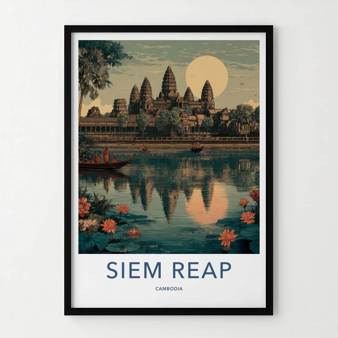 Siem Reap Poster - Cambodia Travel Art - Temple Water Lilies Wall Decor