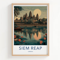 Siem Reap Poster - Cambodia Travel Art - Temple Water Lilies Wall Decor