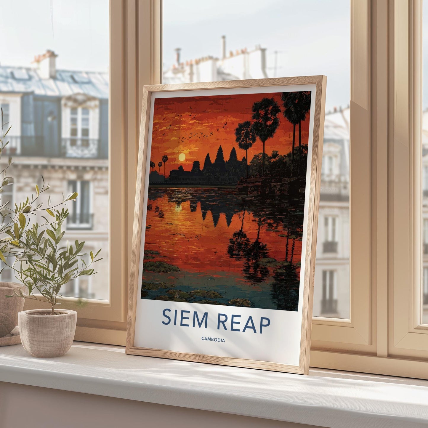 Siem Reap Poster - Cambodia Wall Art - Angkor Wat Sunset Reflection Home Decor