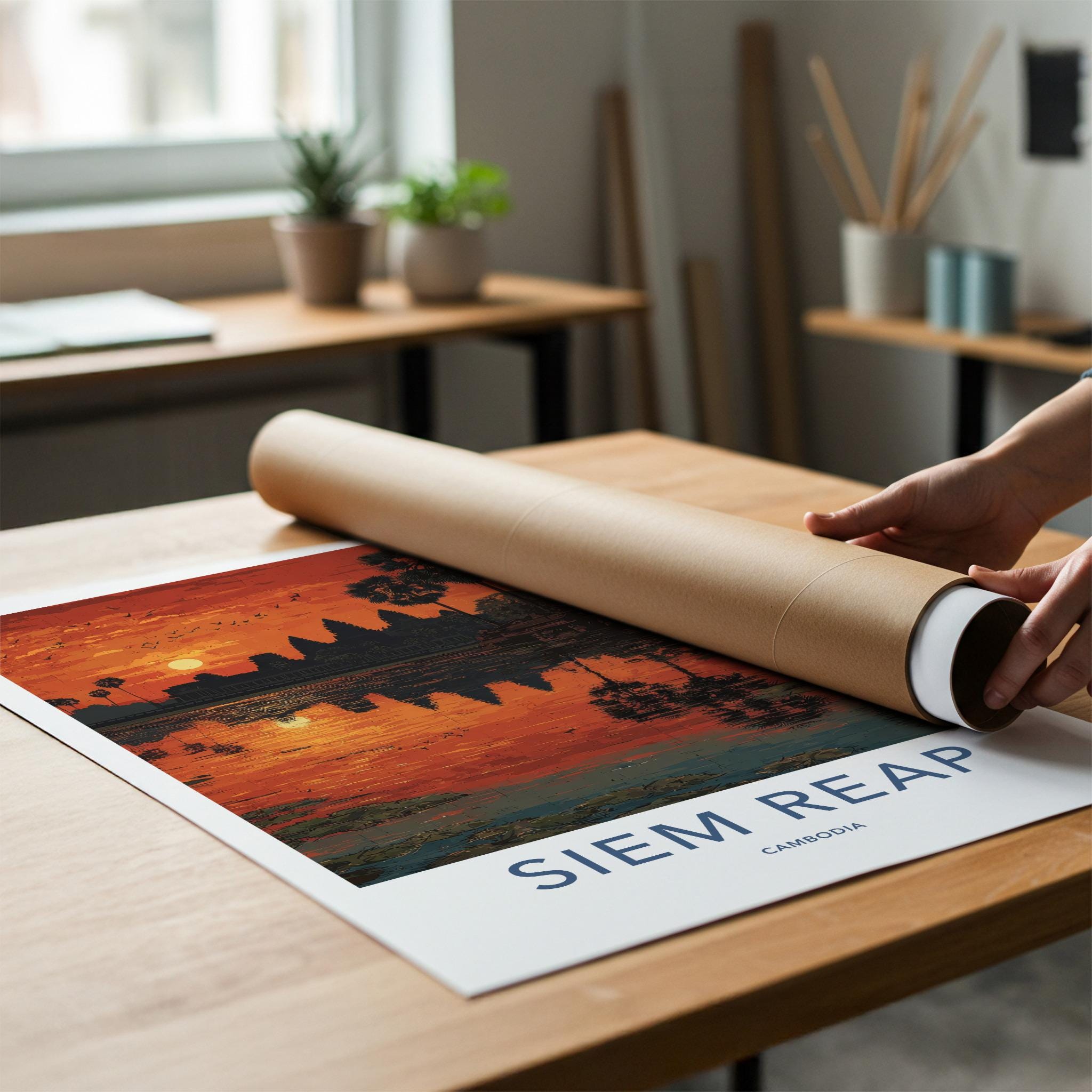 Siem Reap Poster - Cambodia Wall Art - Angkor Wat Sunset Reflection Home Decor