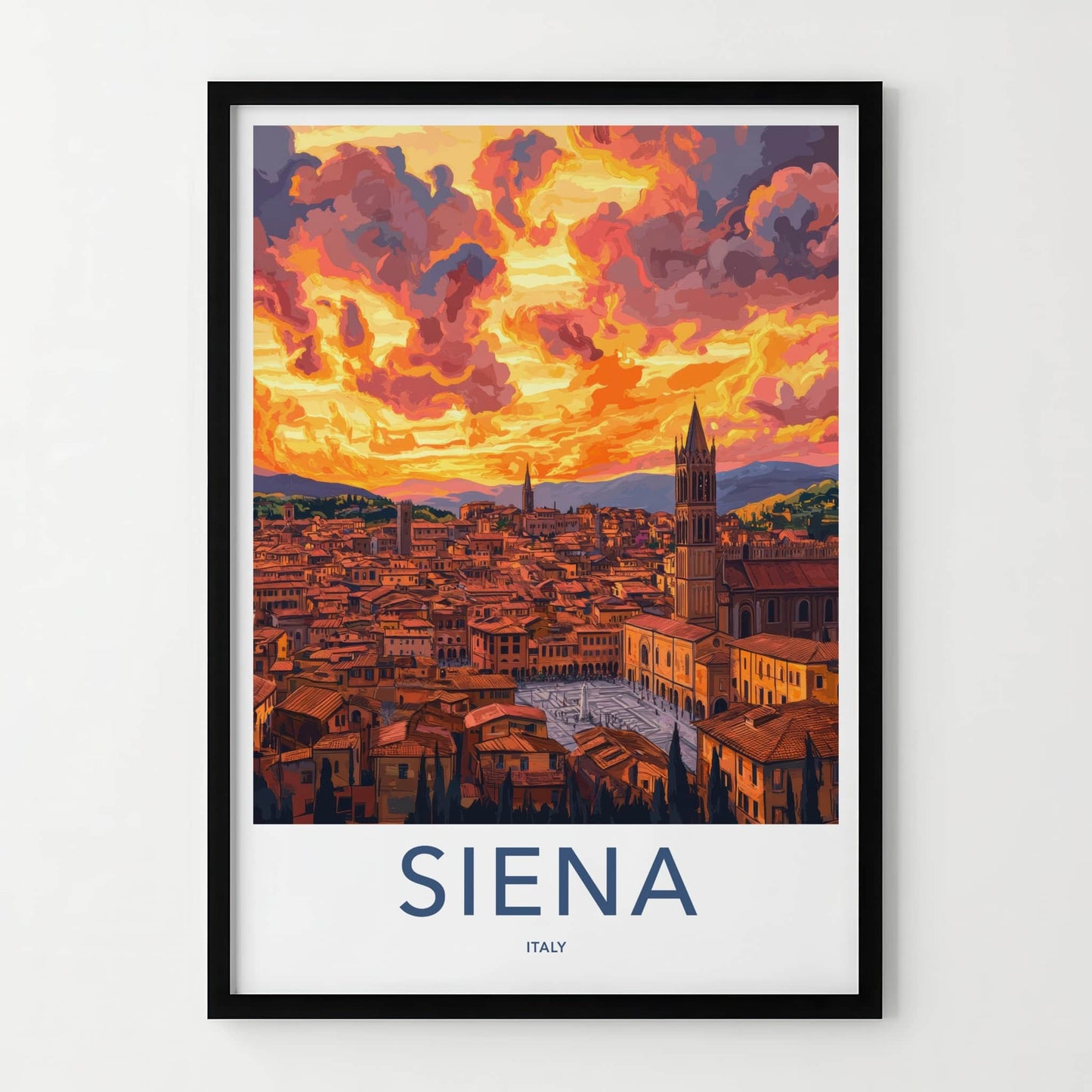 Siena Poster - Italy Travel Art - Historic Rooftops Sunset Home Decor