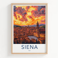 Siena Poster - Italy Travel Art - Historic Rooftops Sunset Home Decor