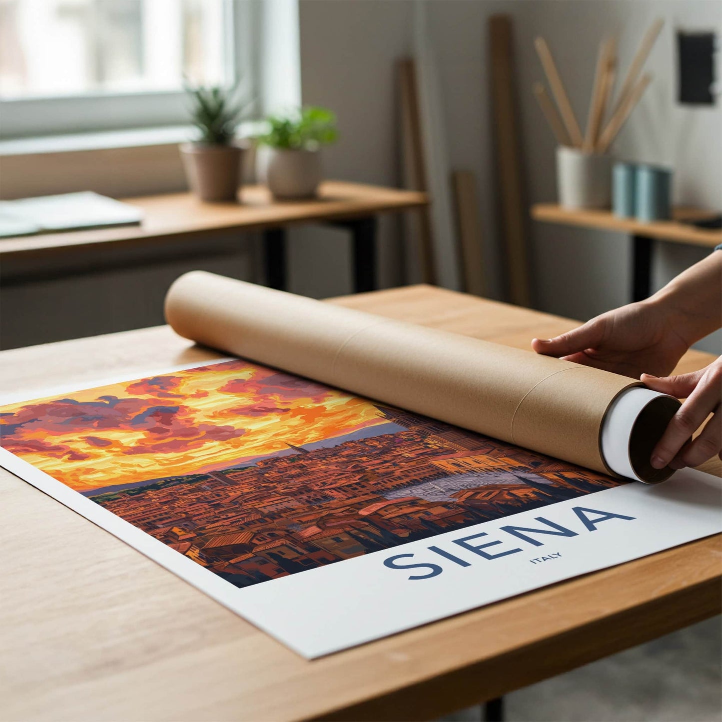 Siena Poster - Italy Travel Art - Historic Rooftops Sunset Home Decor