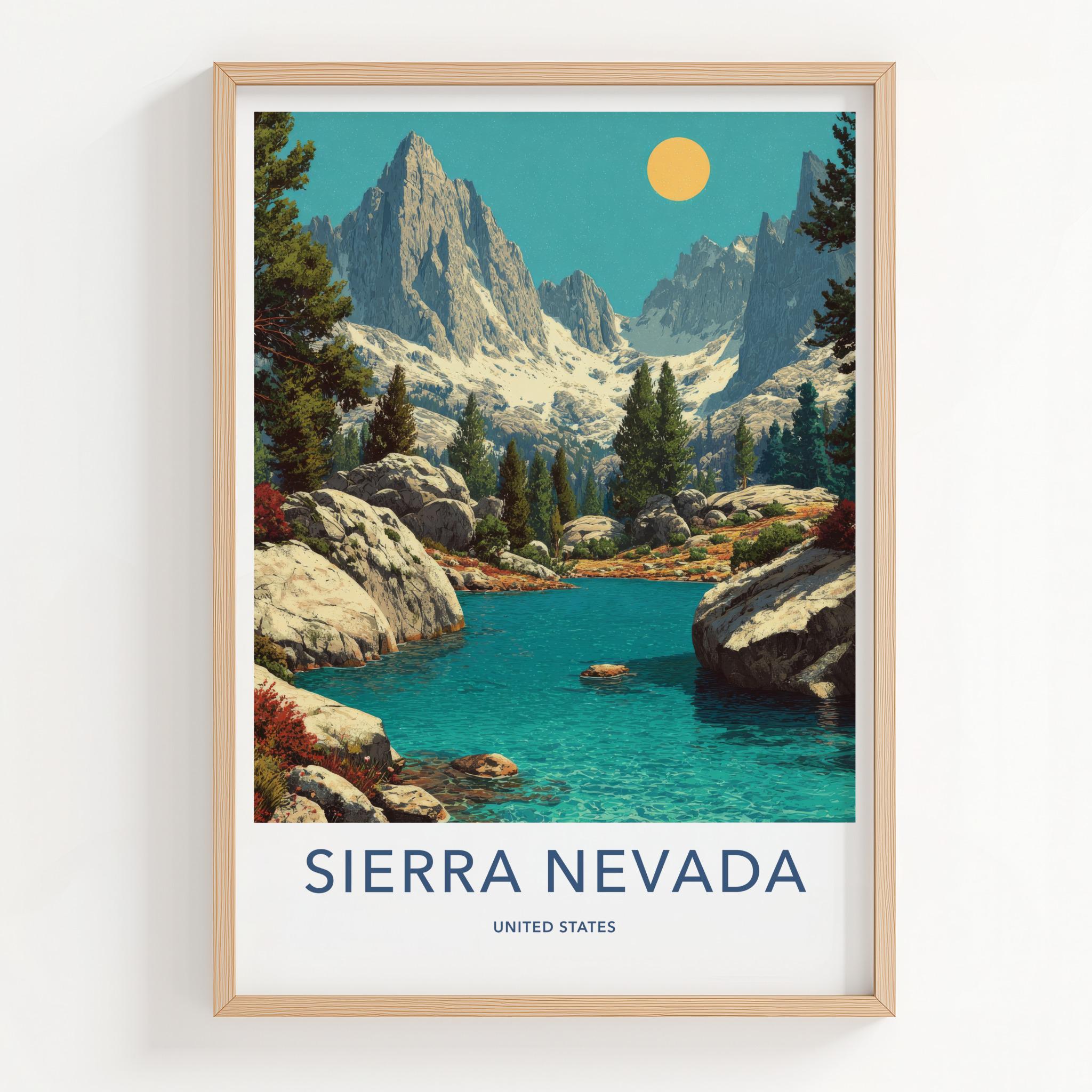 Sierra Nevada Poster - California Travel Art - Turquoise Lake Mountains Wall Decor