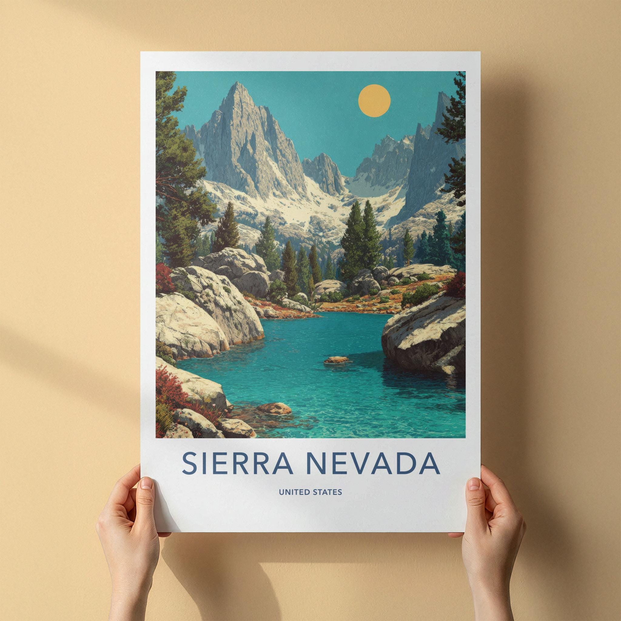 Sierra Nevada Poster - California Travel Art - Turquoise Lake Mountains Wall Decor