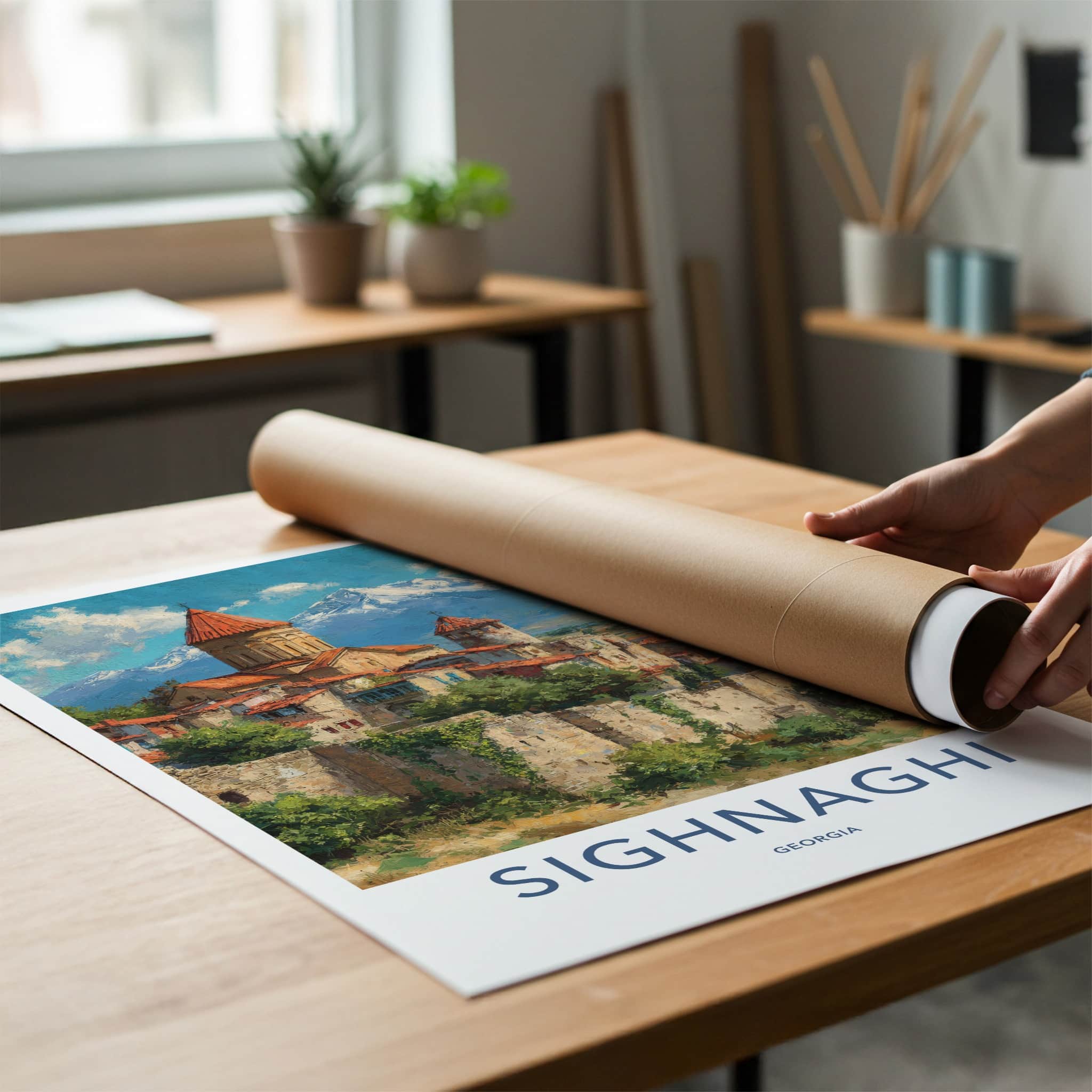 Sighnaghi Poster - Georgia Ancient Town Snow Mountains Gallery Art