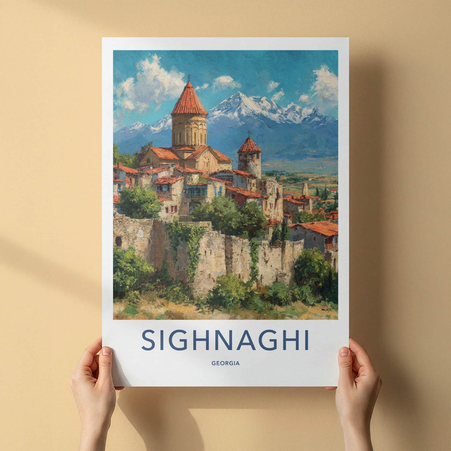 Sighnaghi Poster - Georgia Ancient Town Snow Mountains Gallery Art