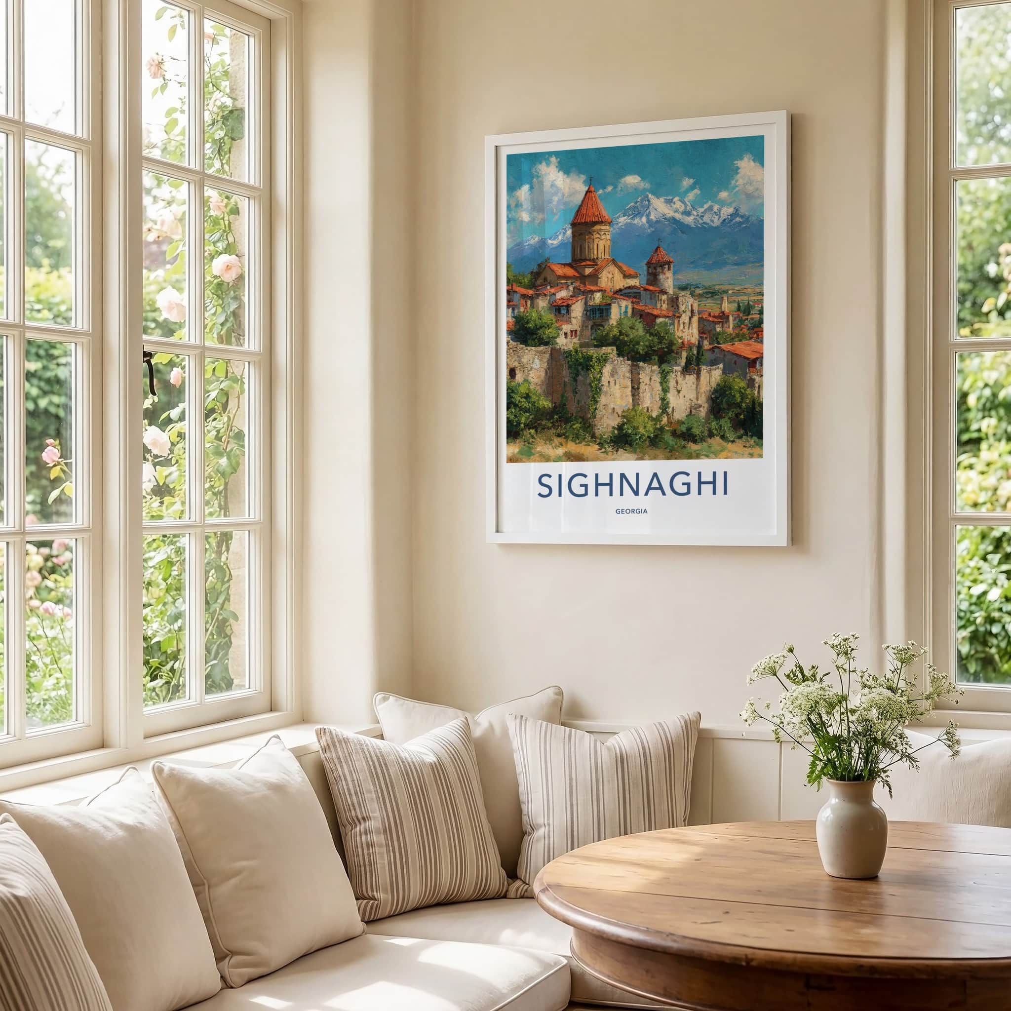 Sighnaghi Poster - Georgia Ancient Town Snow Mountains Gallery Art