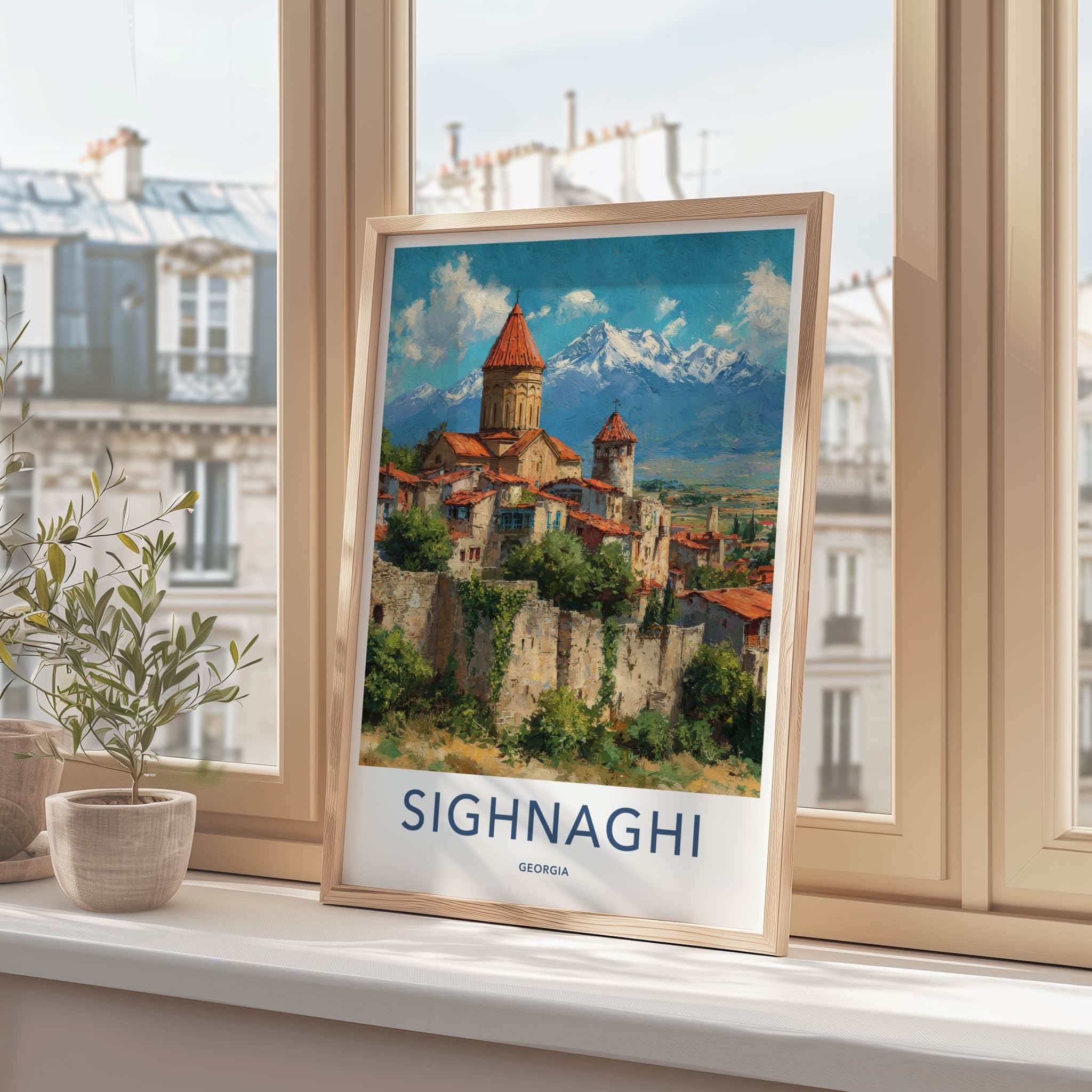 Sighnaghi Poster - Georgia Ancient Town Snow Mountains Gallery Art