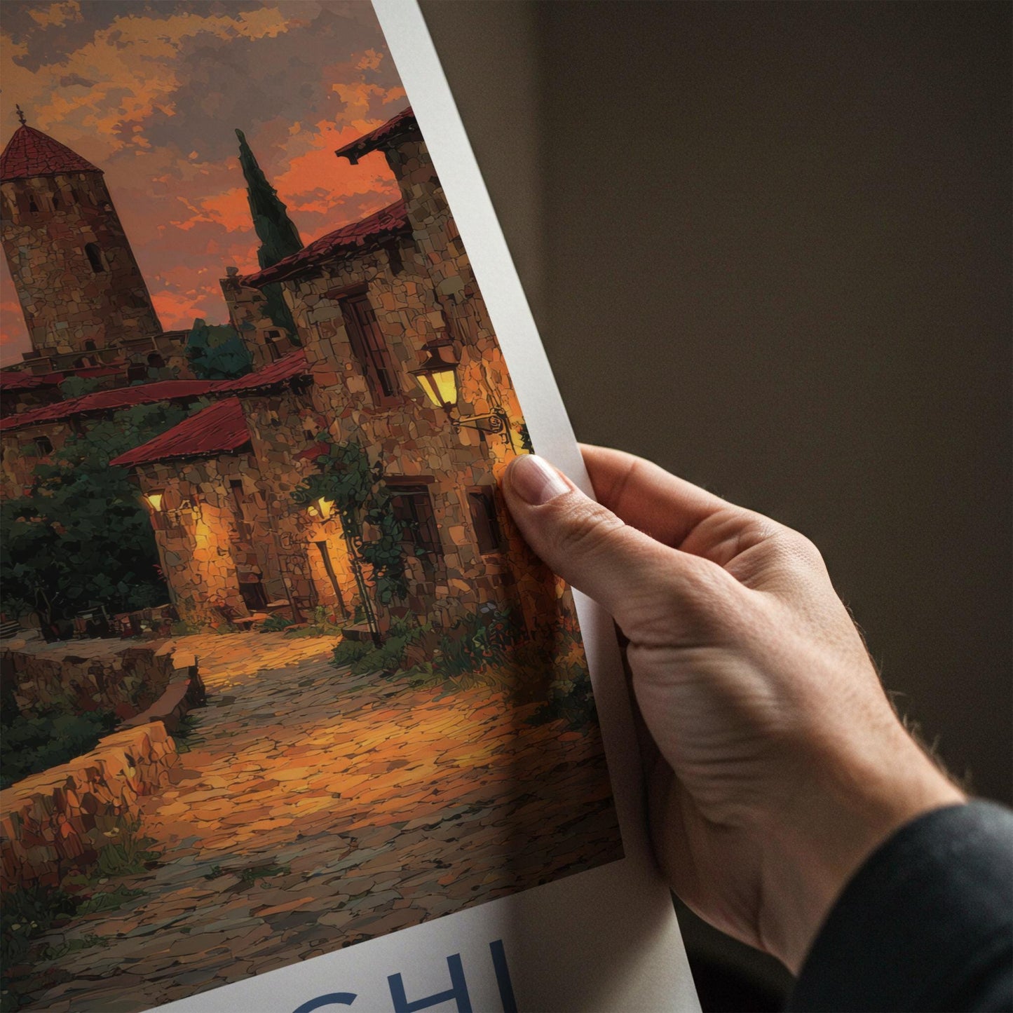 Sighnaghi Poster - Georgia Travel Art - Glowing Stone Towers Home Decor