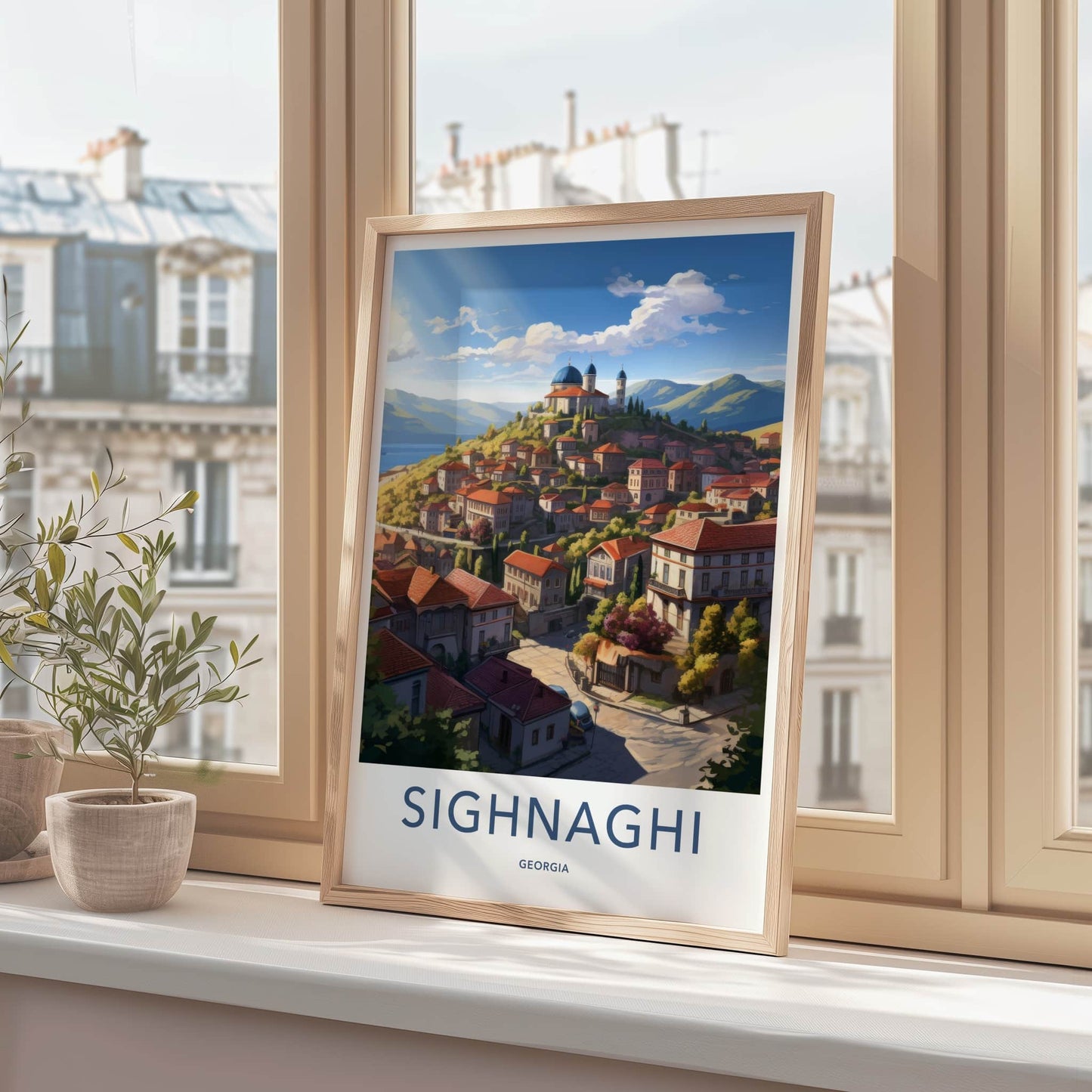 Sighnaghi Poster - Georgia Travel Art - Hilltop Townscape Vista Wall Decor