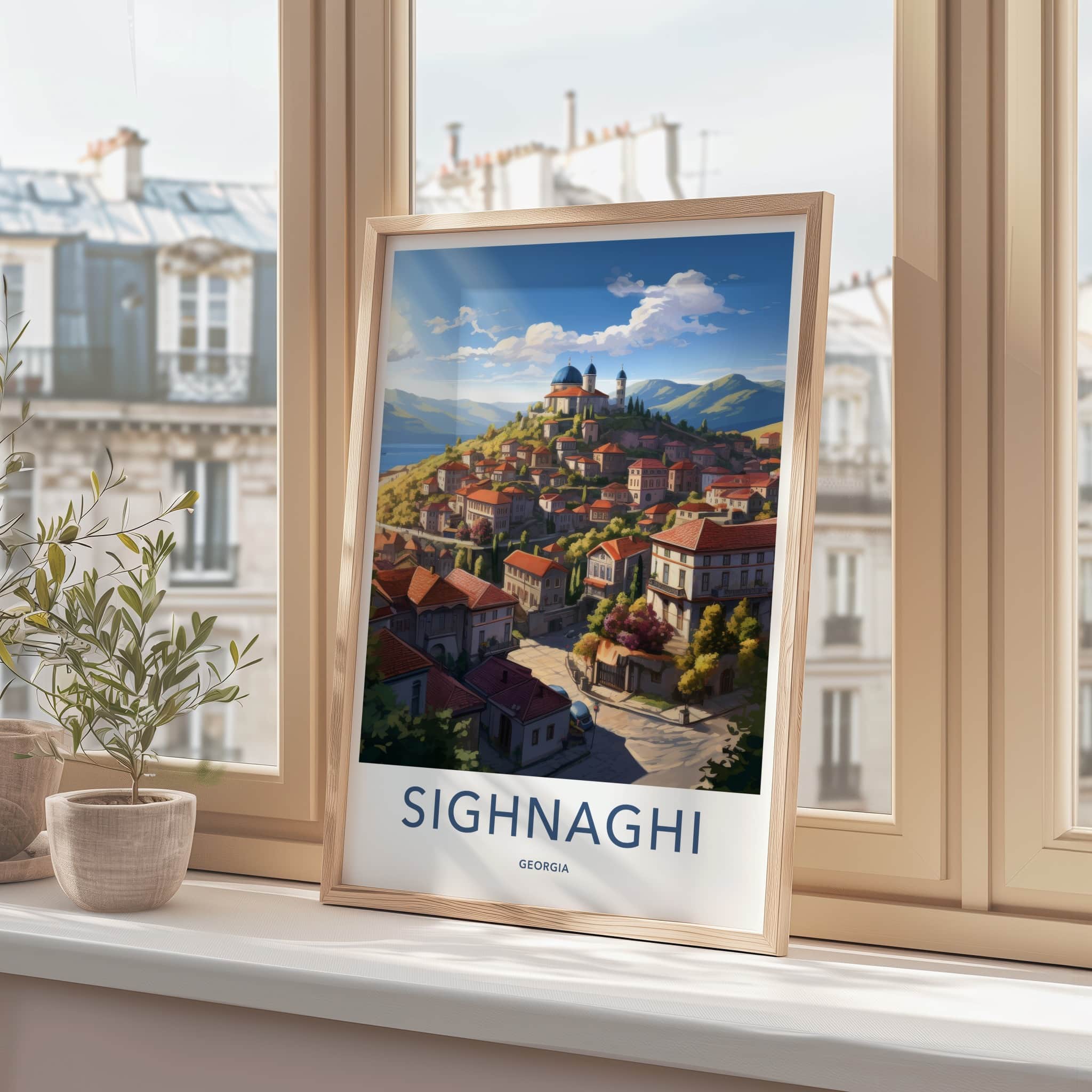 Sighnaghi Poster - Georgia Travel Art - Hilltop Townscape Vista Wall Decor