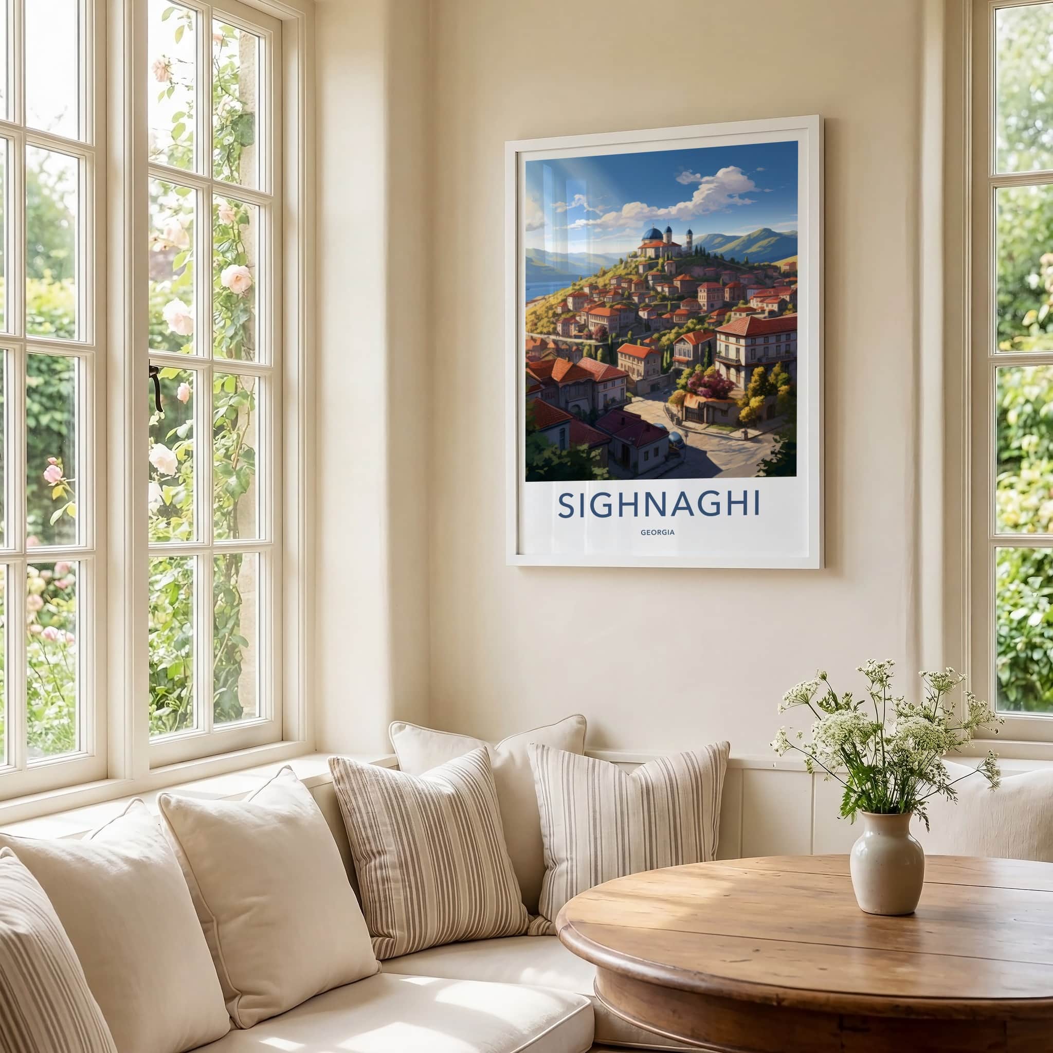 Sighnaghi Poster - Georgia Travel Art - Hilltop Townscape Vista Wall Decor