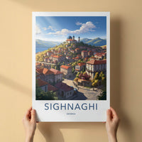 Sighnaghi Poster - Georgia Travel Art - Hilltop Townscape Vista Wall Decor