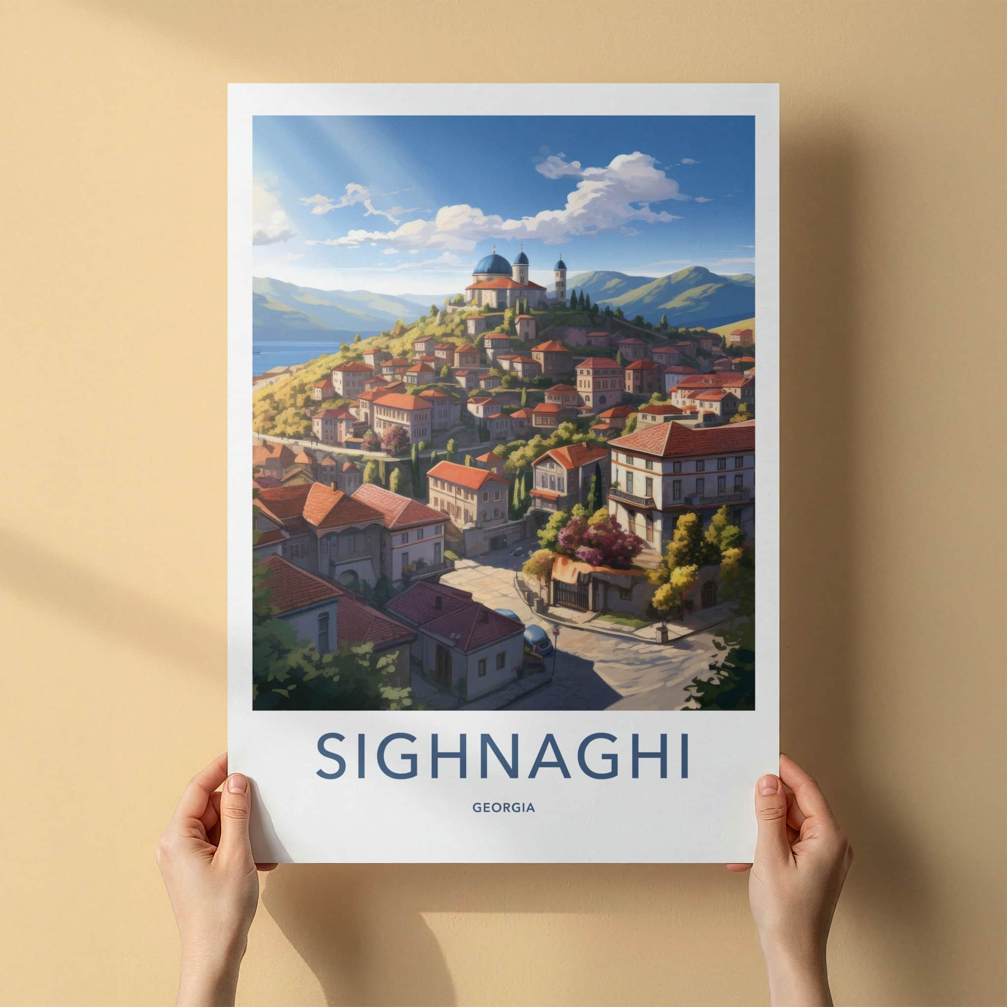 Sighnaghi Poster - Georgia Travel Art - Hilltop Townscape Vista Wall Decor