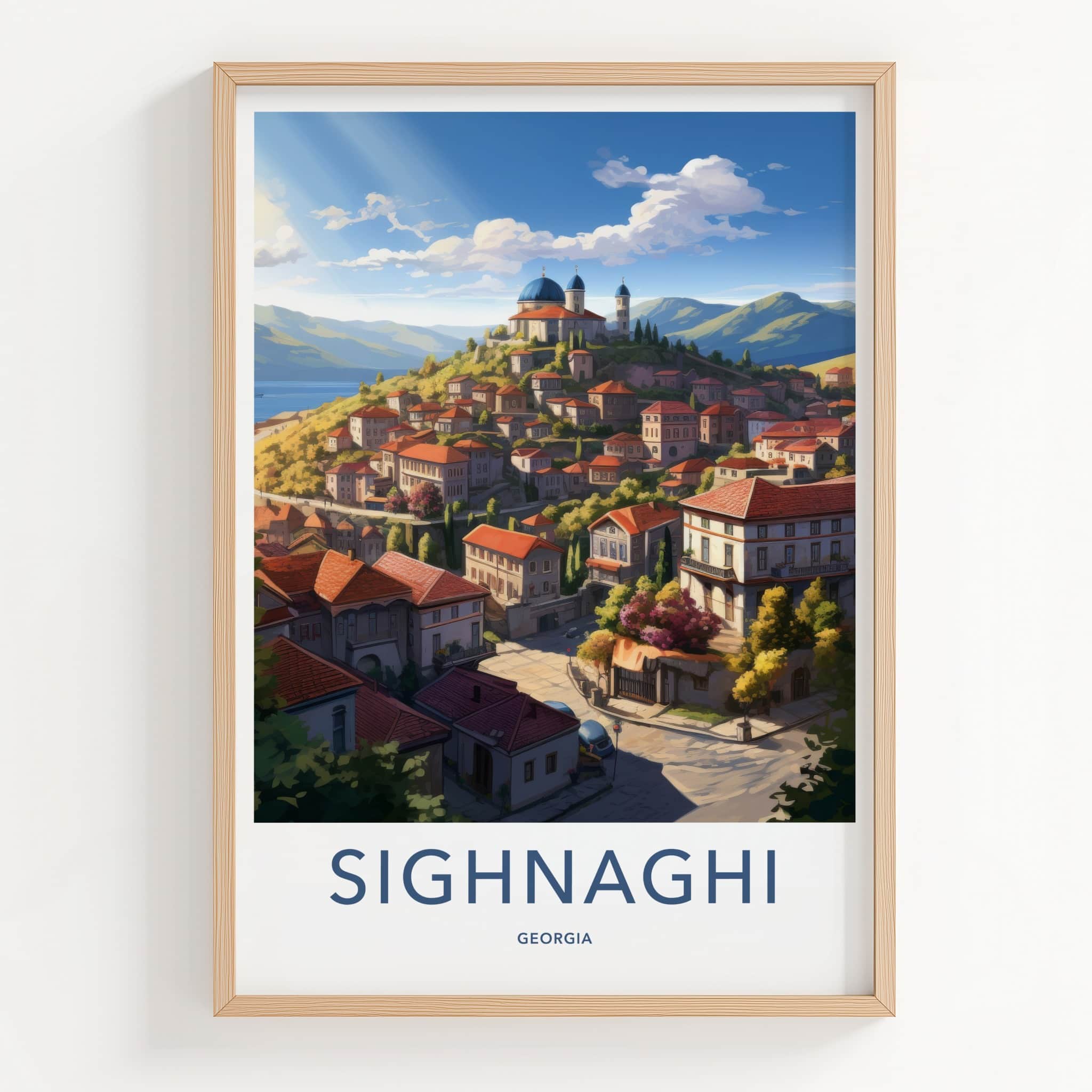 Sighnaghi Poster - Georgia Travel Art - Hilltop Townscape Vista Wall Decor