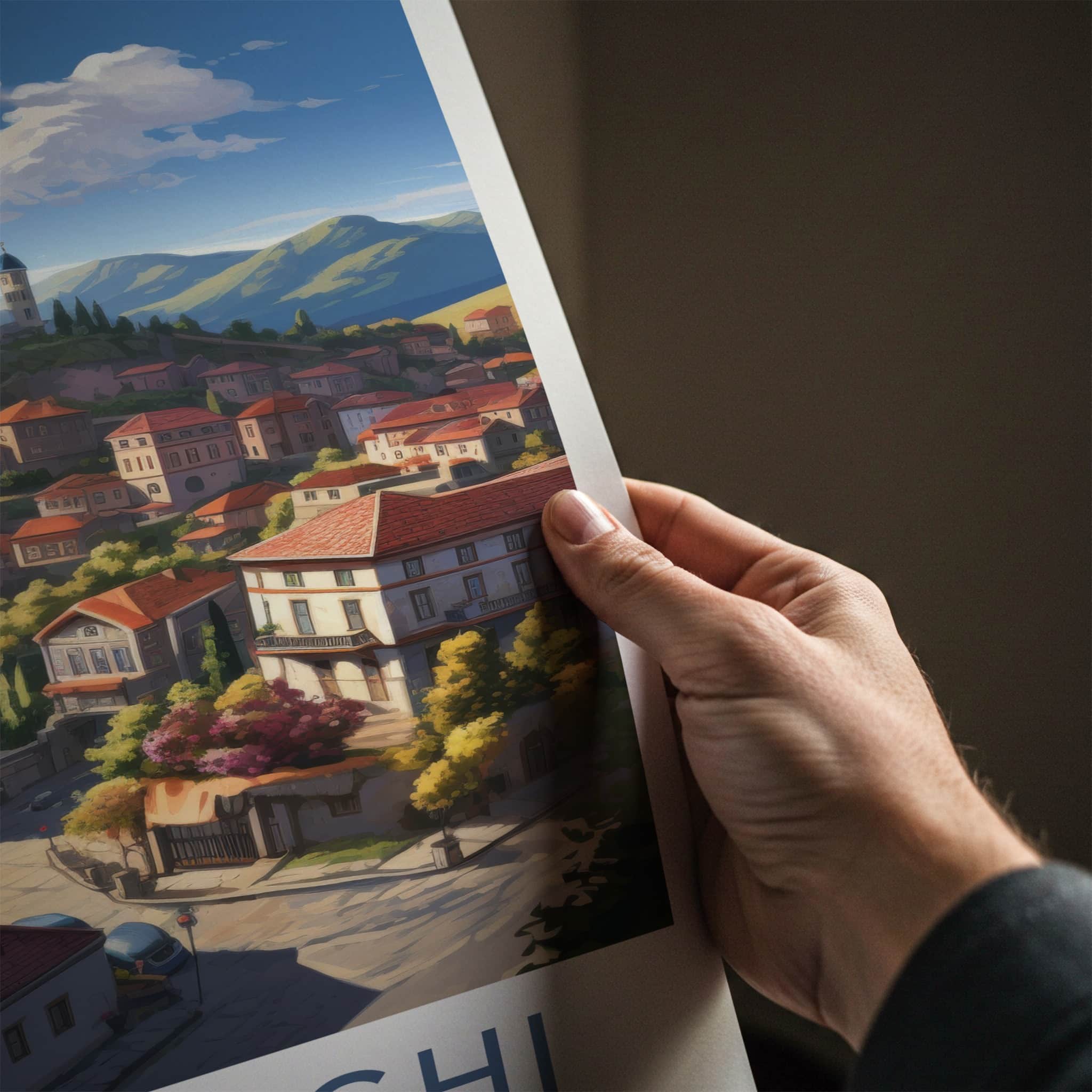 Sighnaghi Poster - Georgia Travel Art - Hilltop Townscape Vista Wall Decor