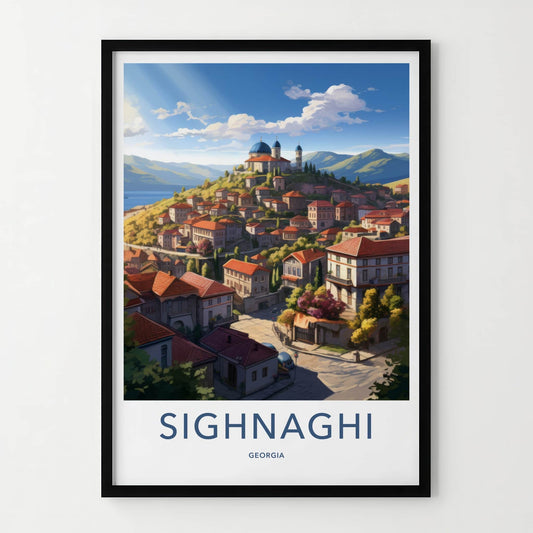 Sighnaghi Poster - Georgia Travel Art - Hilltop Townscape Vista Wall Decor