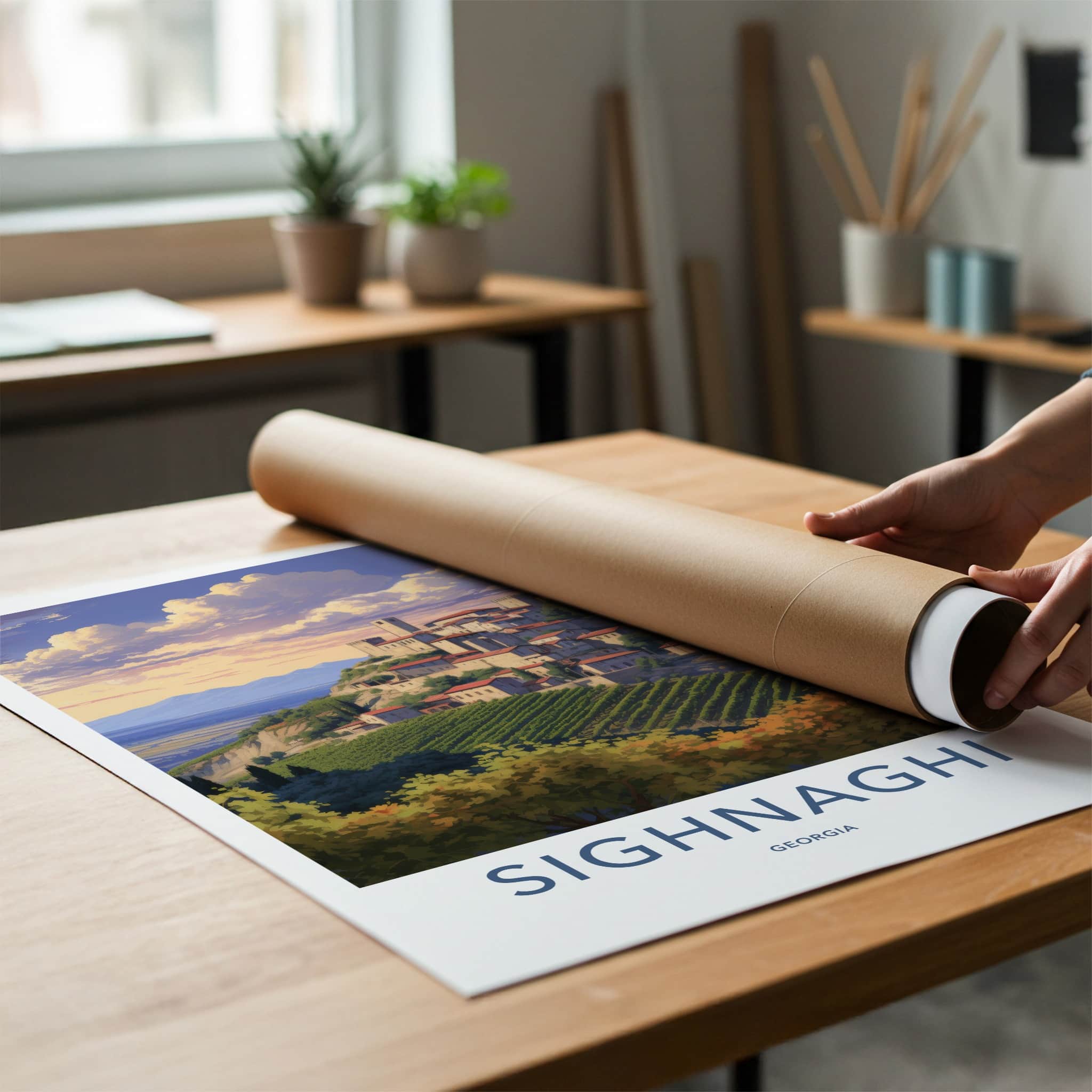 Sighnaghi Poster - Georgia Travel Art - Hilltop Village Vineyards Home Decor