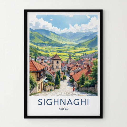 Sighnaghi Poster - Georgia Travel Art - Historic Hillside Town Home Decor
