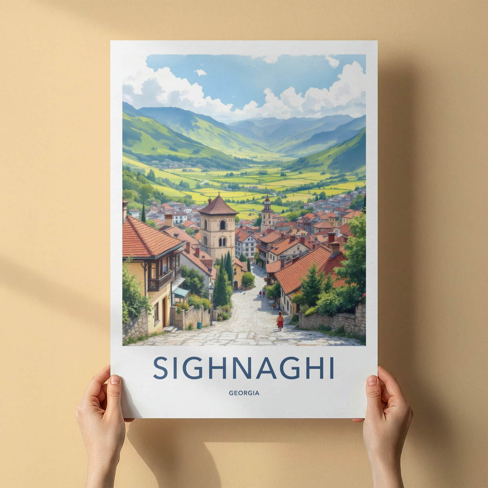 Sighnaghi Poster - Georgia Travel Art - Historic Hillside Town Home Decor