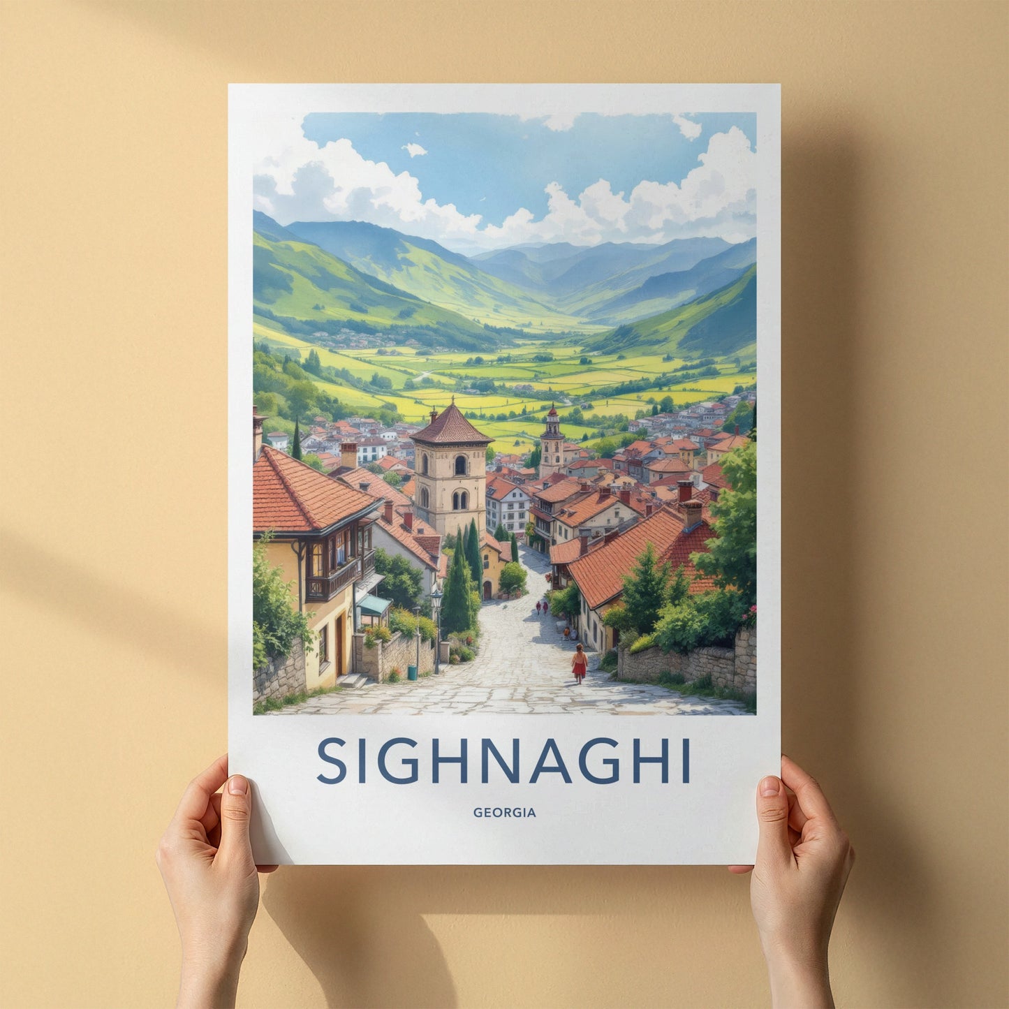 Sighnaghi Poster - Georgia Travel Art - Historic Hillside Town Home Decor