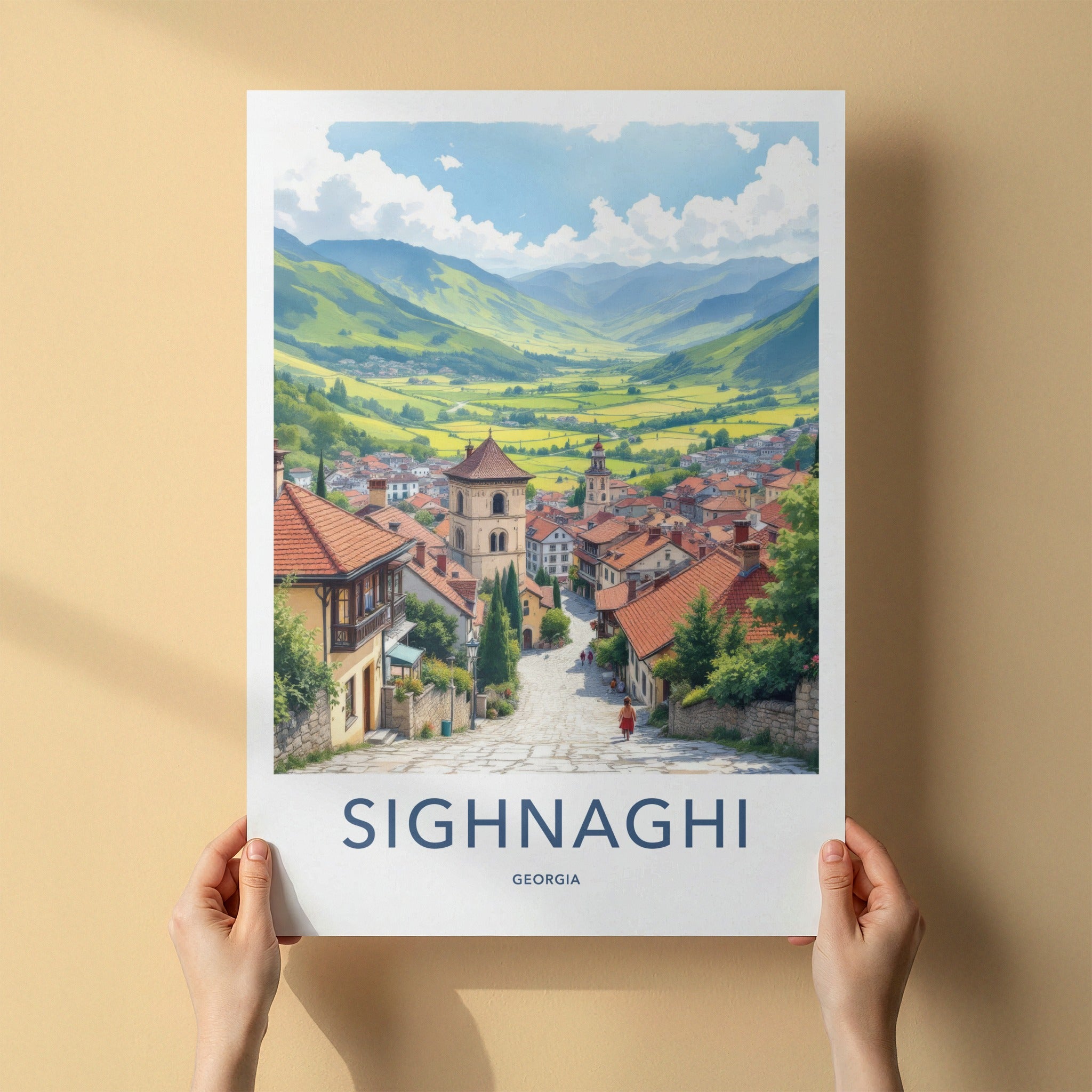 Sighnaghi Poster - Georgia Travel Art - Historic Hillside Town Home Decor