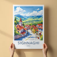 Sighnaghi Poster - Georgia Travel Art - Mountain Townscape View Home Decor