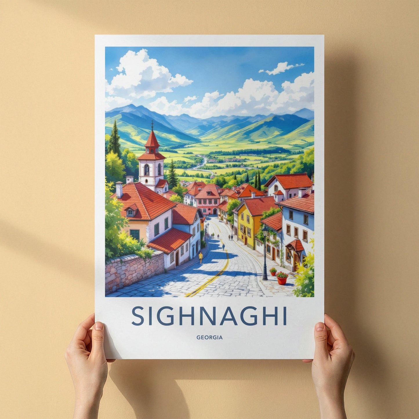Sighnaghi Poster - Georgia Travel Art - Mountain Townscape View Home Decor