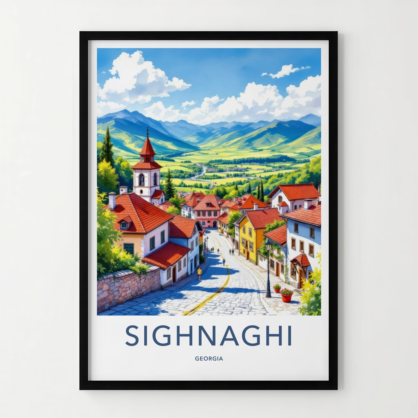 Sighnaghi Poster - Georgia Travel Art - Mountain Townscape View Home Decor