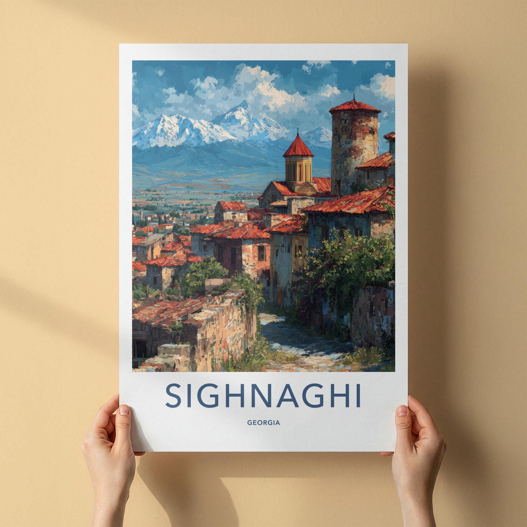 Sighnaghi Poster - Georgia Travel Art - Mountain View Village Wall Decor