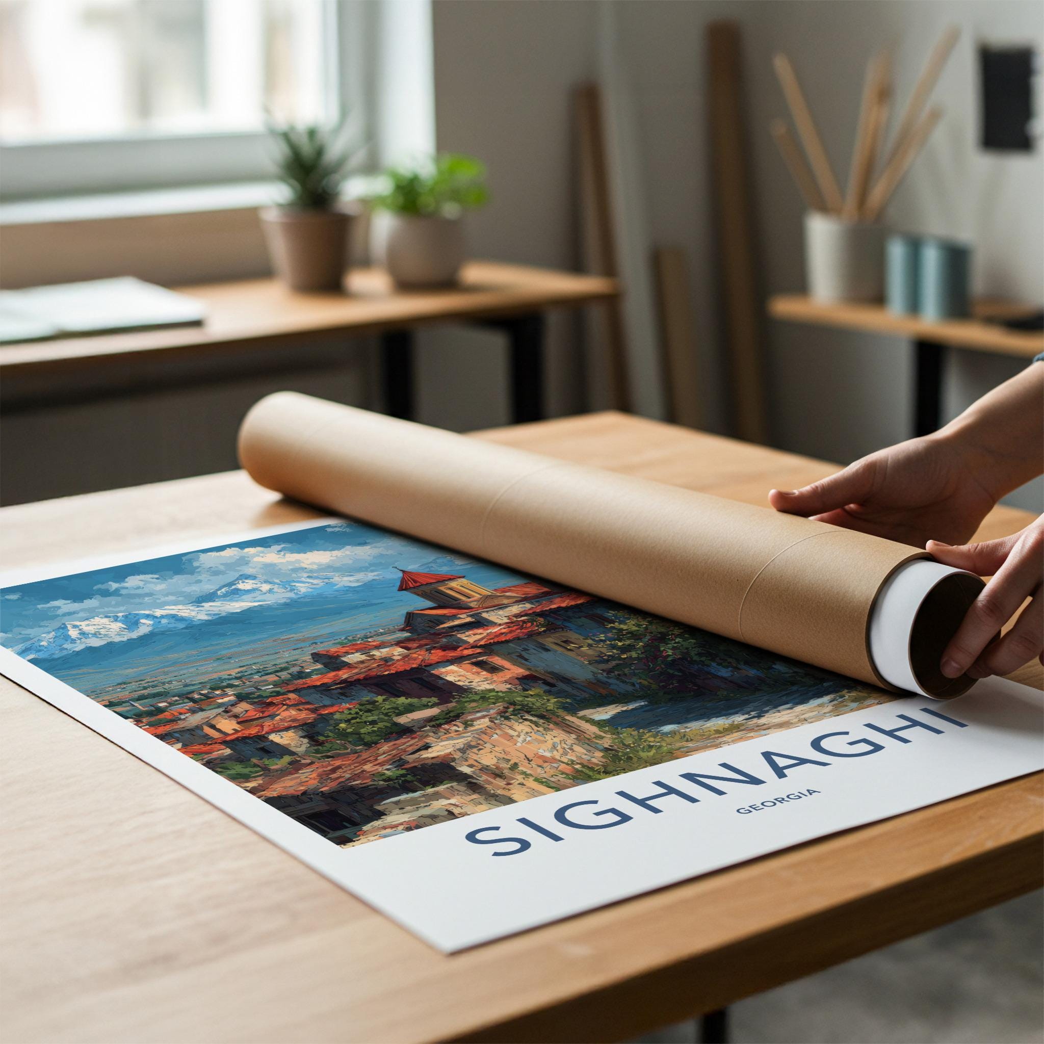 Sighnaghi Poster - Georgia Travel Art - Mountain View Village Wall Decor