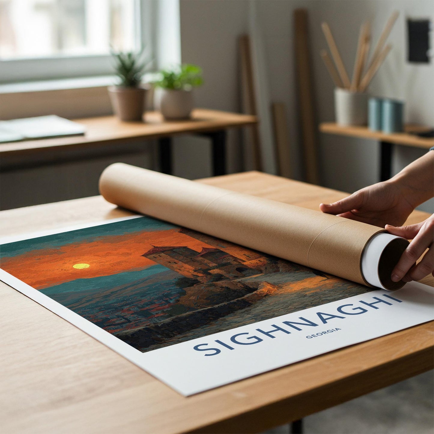 Sighnaghi Poster - Georgia Travel Art - Orange Sky Fortress Home Decor