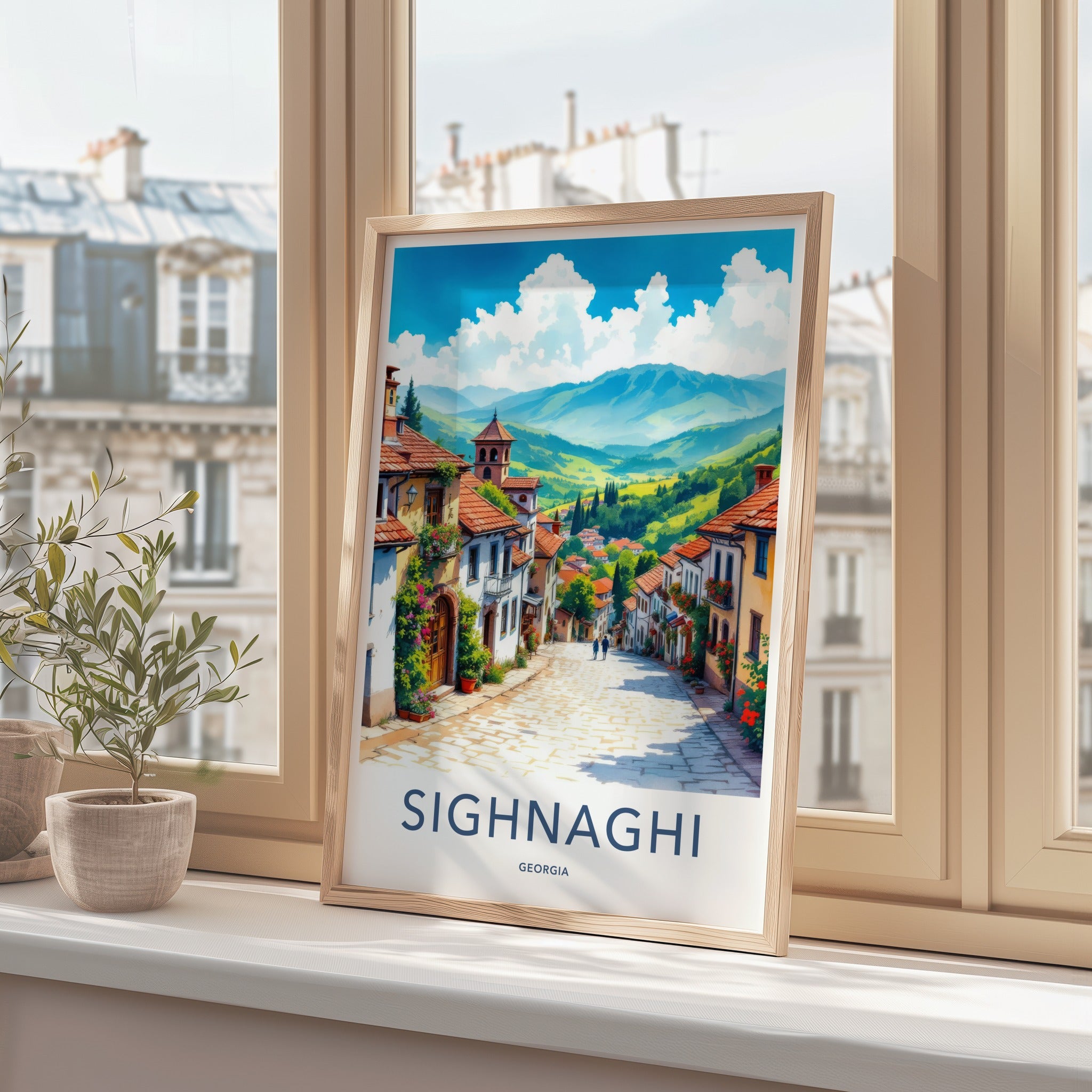 Sighnaghi Poster - Georgia Travel Art - Quaint Hillside Town Home Decor