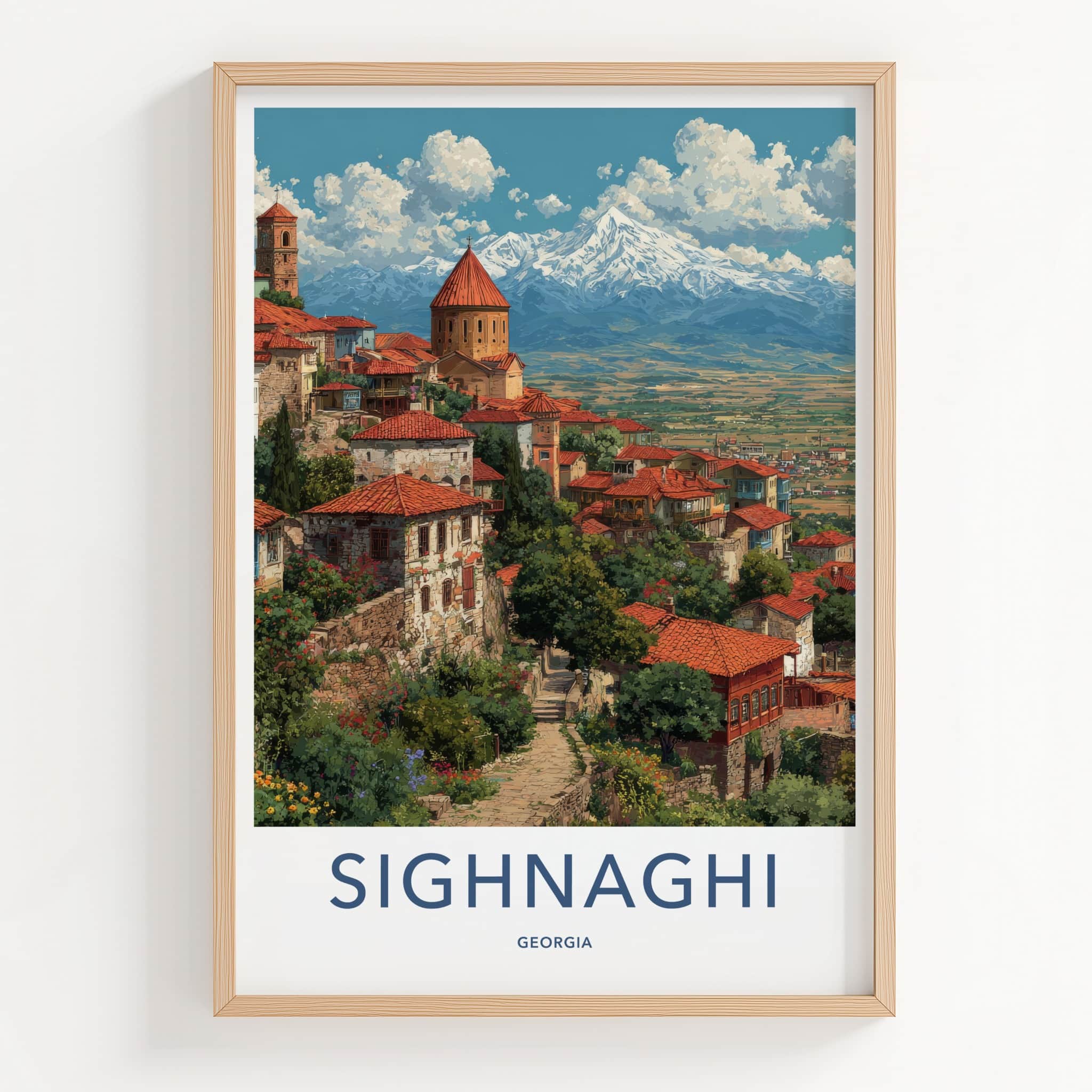 Sighnaghi Poster - Georgia Travel Art - Tiled Roofs Town Wall Decor