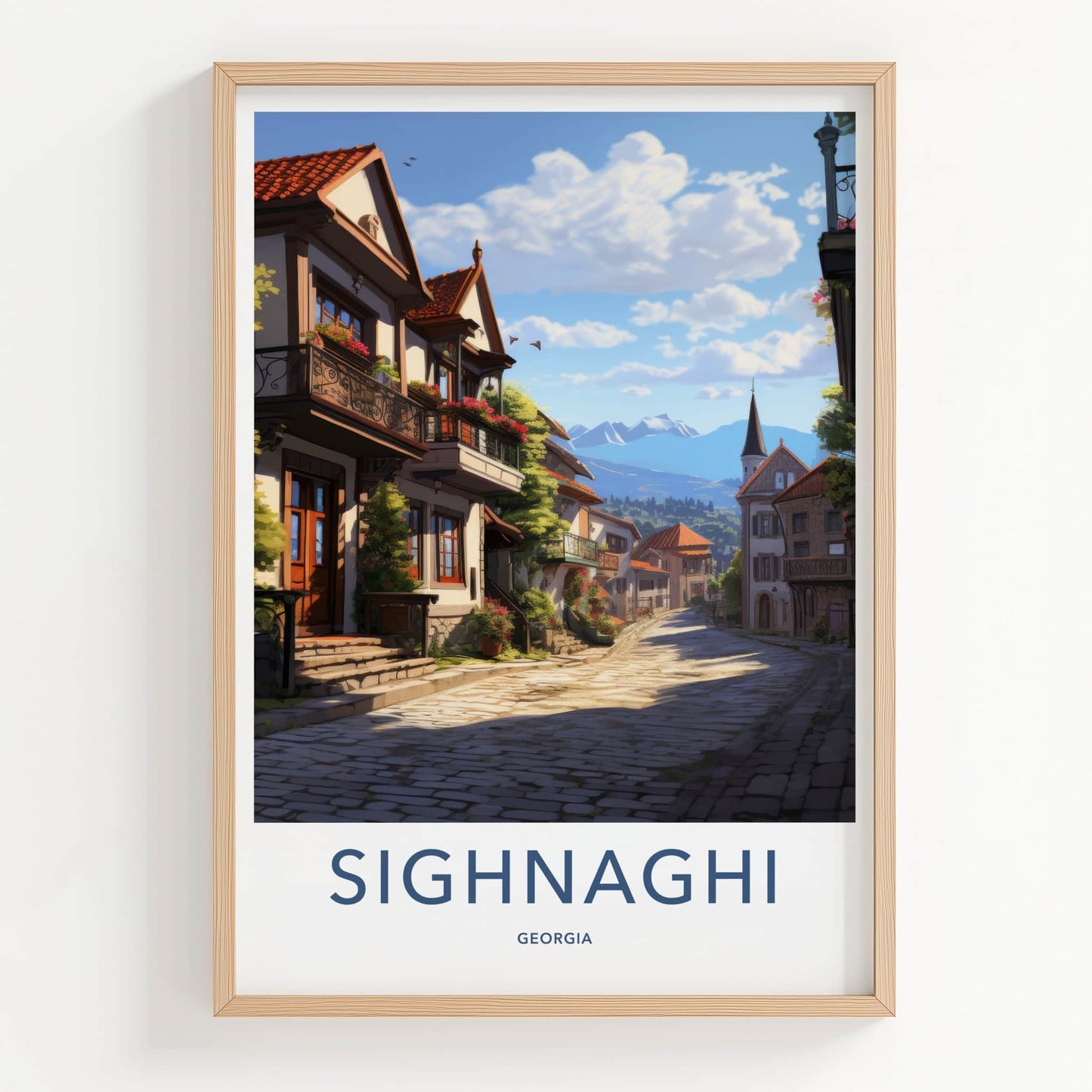 Sighnaghi Poster - Georgia Travel Art - Village Street Mountain Home Decor
