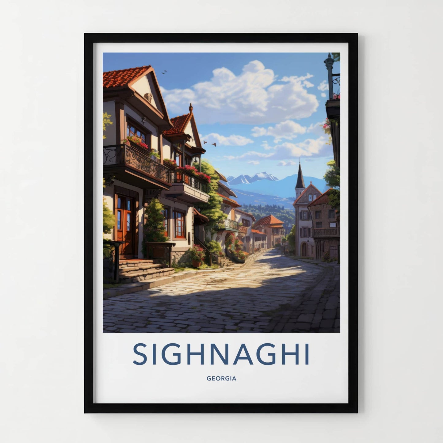 Sighnaghi Poster - Georgia Travel Art - Village Street Mountain Home Decor