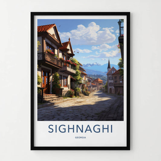 Sighnaghi Poster - Georgia Travel Art - Village Street Mountain Home Decor