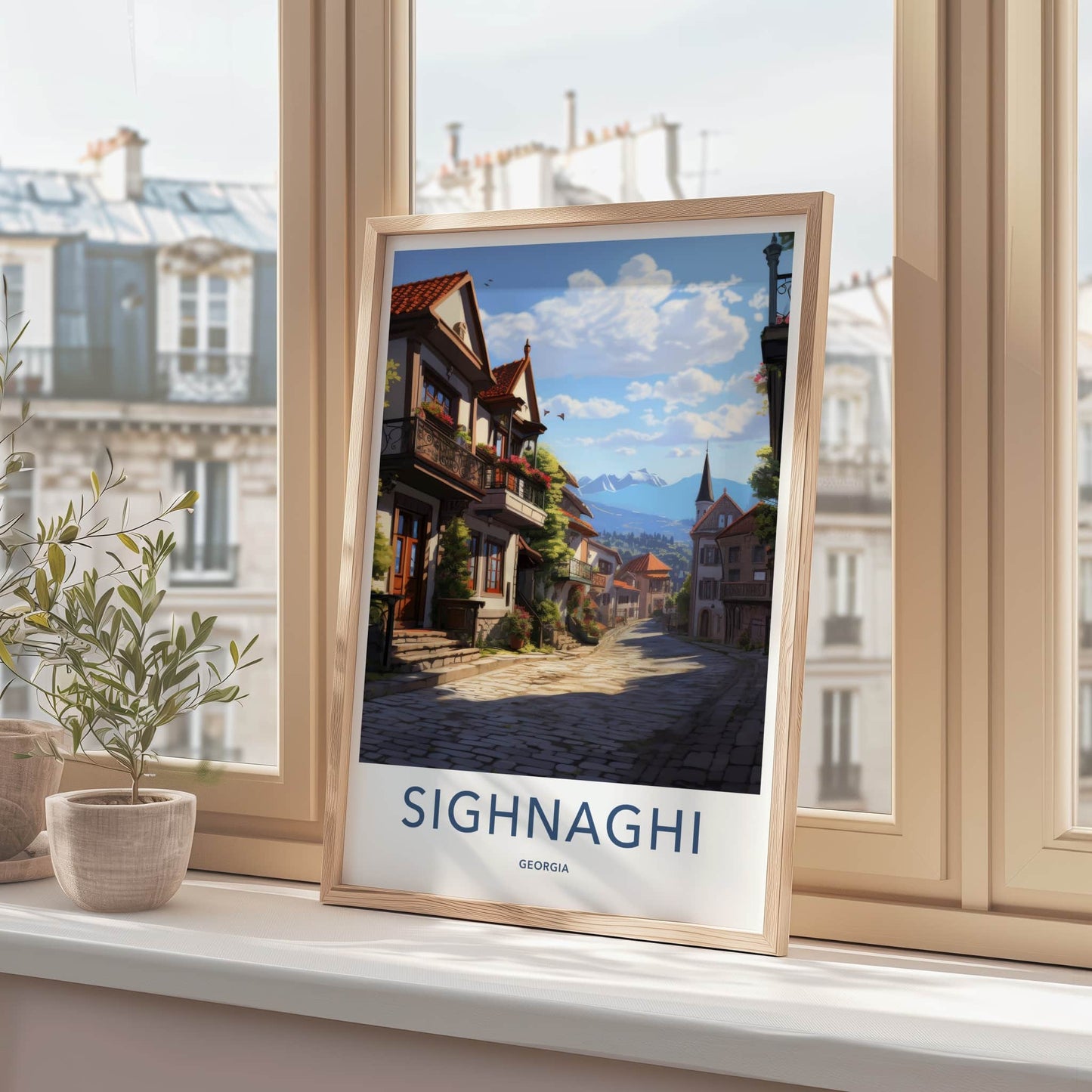 Sighnaghi Poster - Georgia Travel Art - Village Street Mountain Home Decor