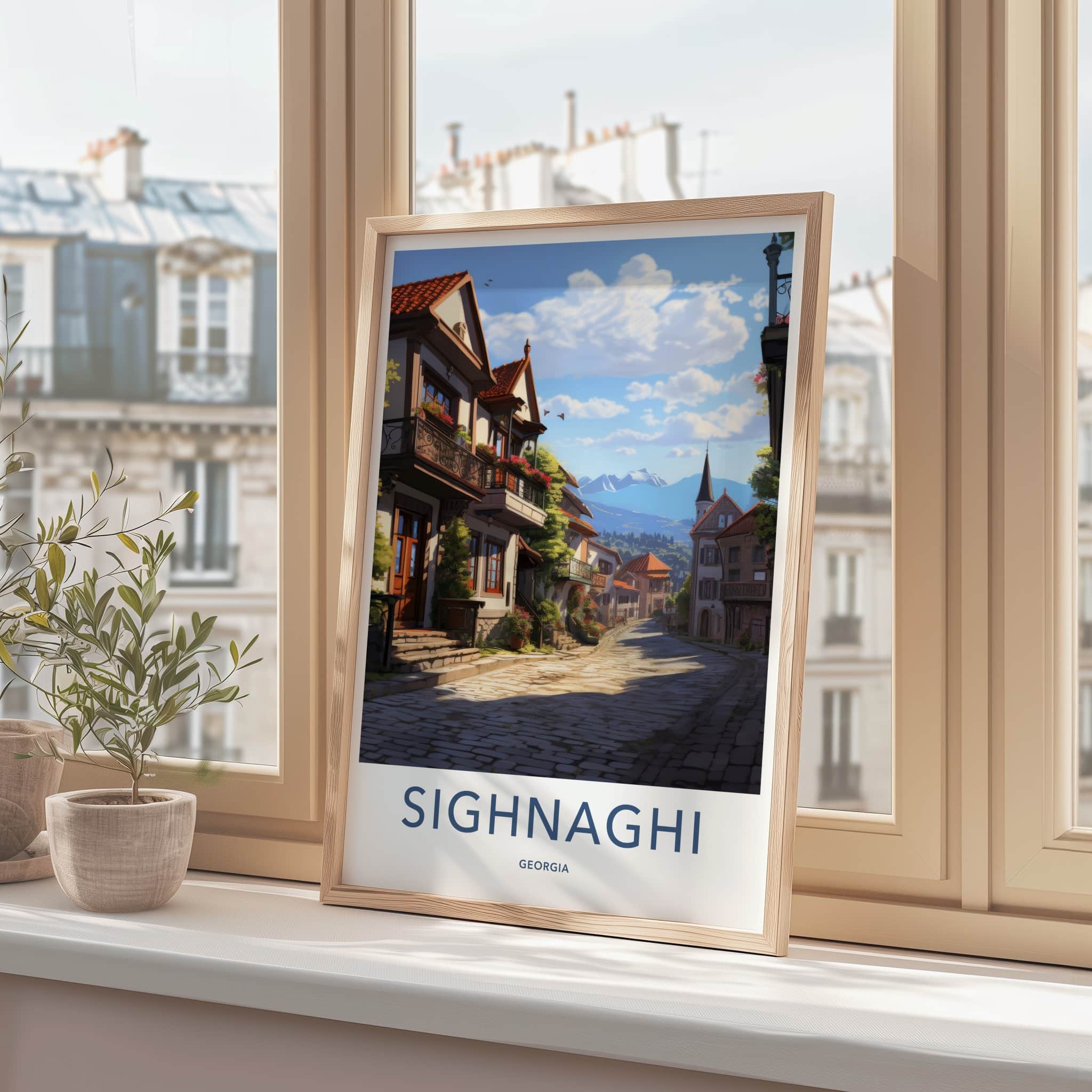 Sighnaghi Poster - Georgia Travel Art - Village Street Mountain Home Decor