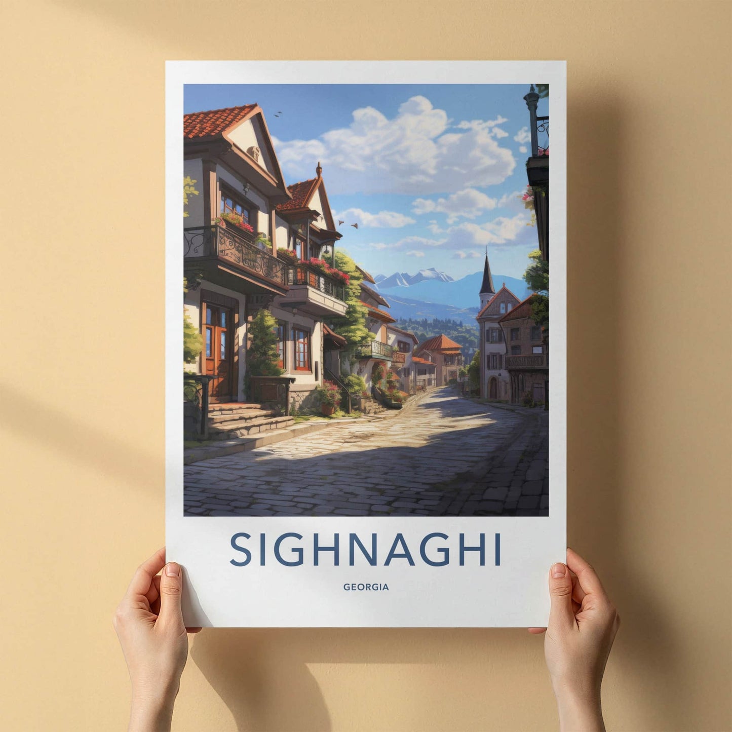 Sighnaghi Poster - Georgia Travel Art - Village Street Mountain Home Decor