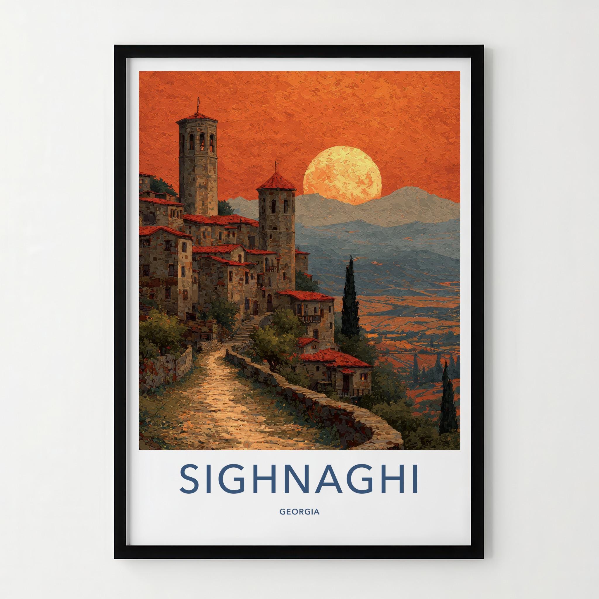 Sighnaghi Poster - Georgia Travel Print - Old World Village Lounge Decor