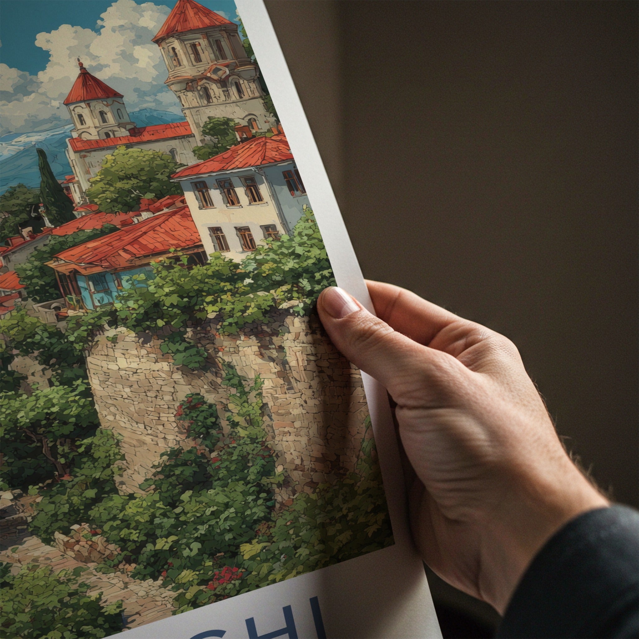 Sighnaghi Poster - Georgia Travel Print - Terracotta Roofs Church Gallery Art
