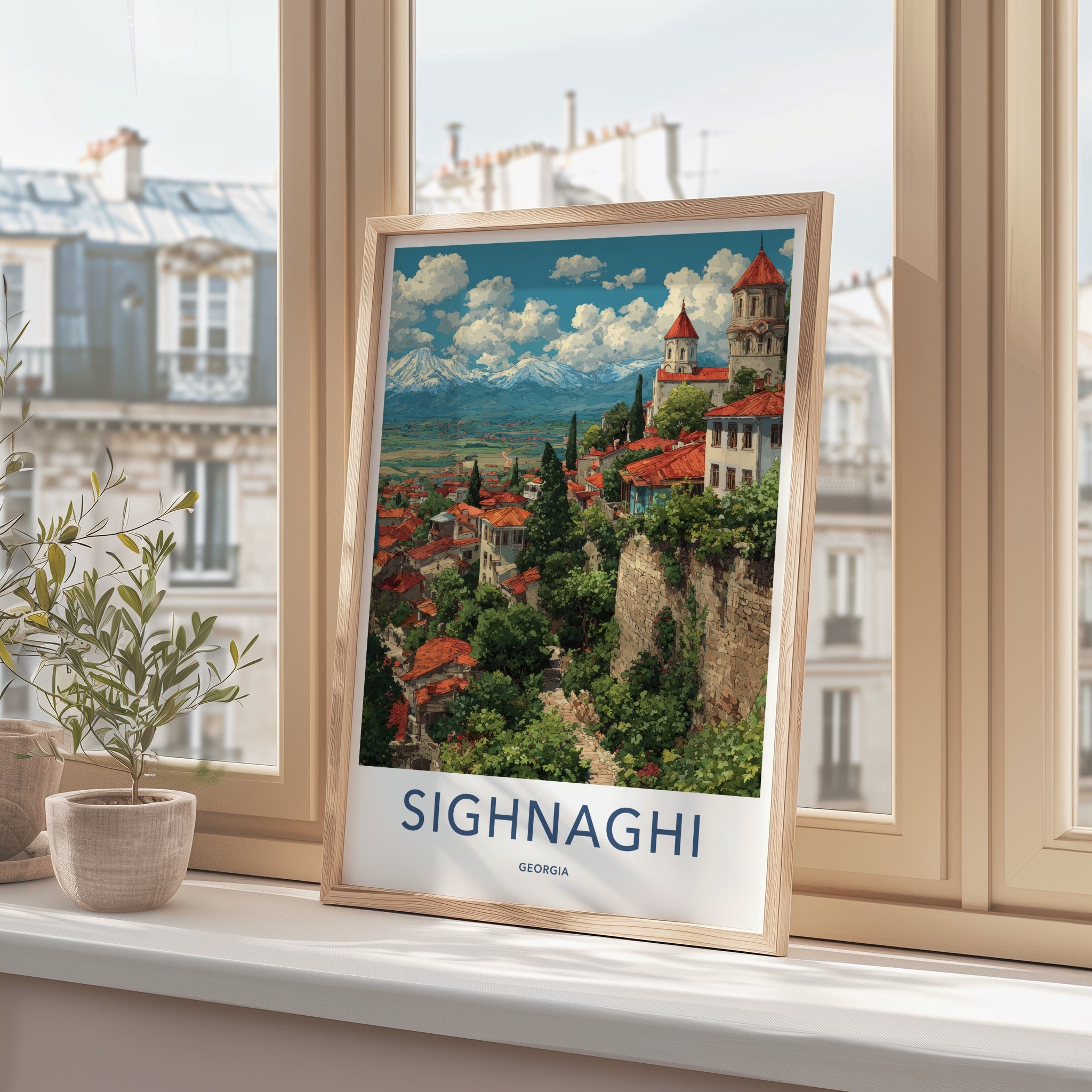 Sighnaghi Poster - Georgia Travel Print - Terracotta Roofs Church Gallery Art