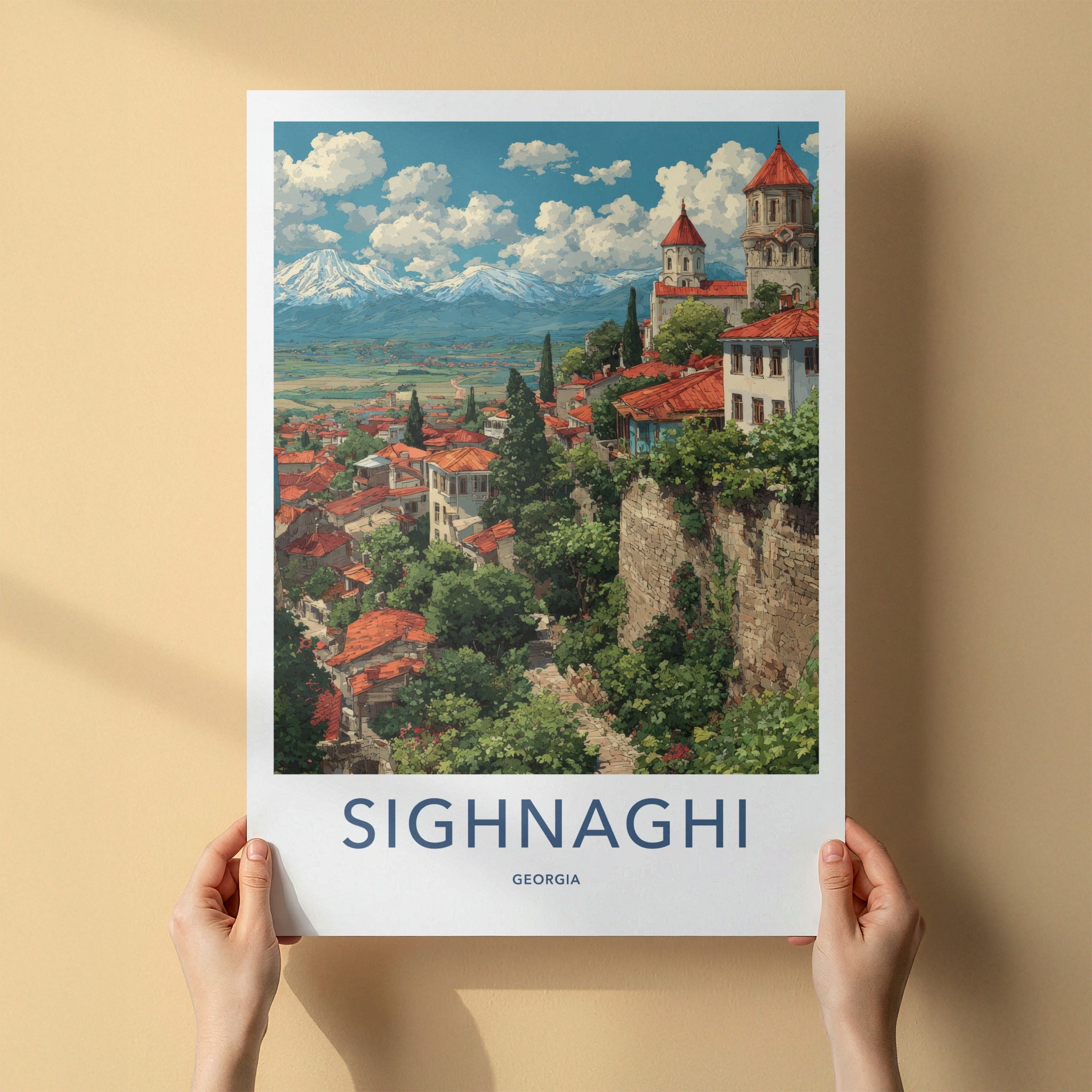 Sighnaghi Poster - Georgia Travel Print - Terracotta Roofs Church Gallery Art