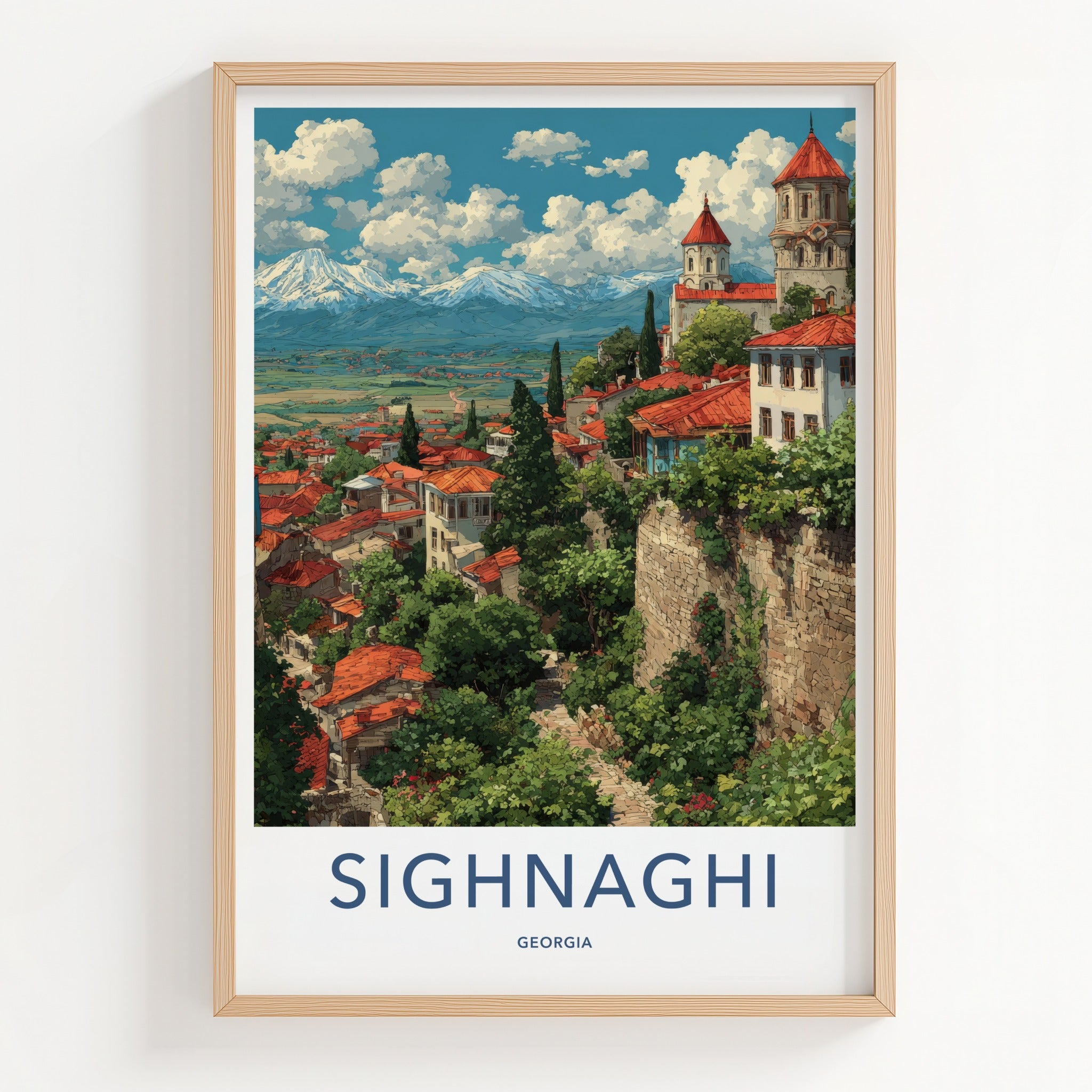 Sighnaghi Poster - Georgia Travel Print - Terracotta Roofs Church Gallery Art