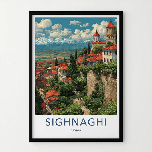 Sighnaghi Poster - Georgia Travel Print - Terracotta Roofs Church Gallery Art